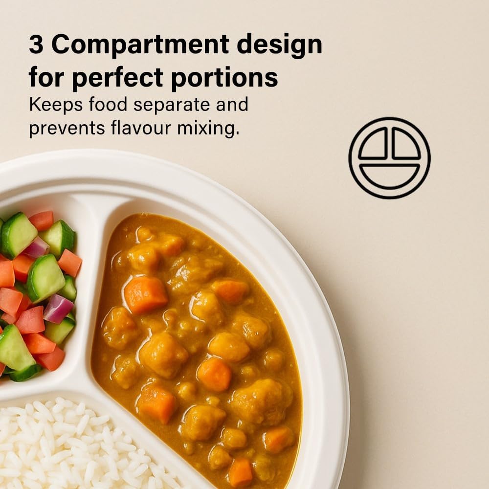 50pc Biodegradable Bagasse Plates 9”/10” Flat Compartment Plates Eco Friendly