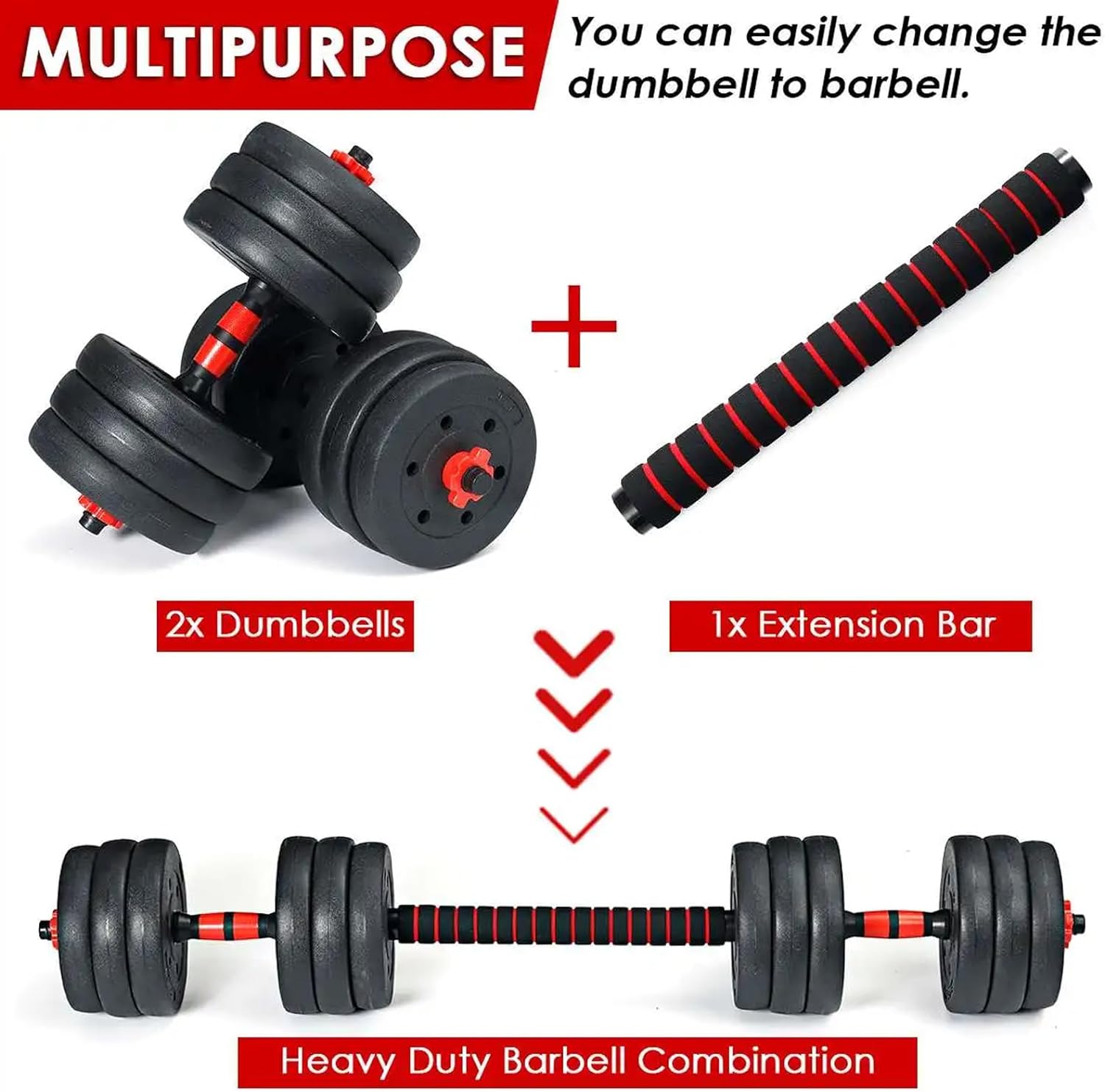 Deluxe 20kg Dumbbells Weights Barbell Body Building Set Gym Kit Fitness Home Gym