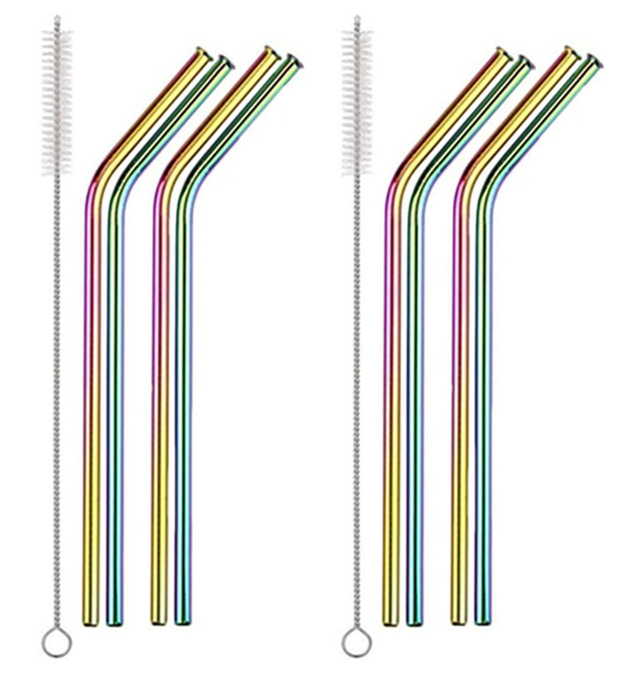 Reusable Rainbow Straws Stainless Steel Eco-Friendly Cleaning Brush Drinks Party