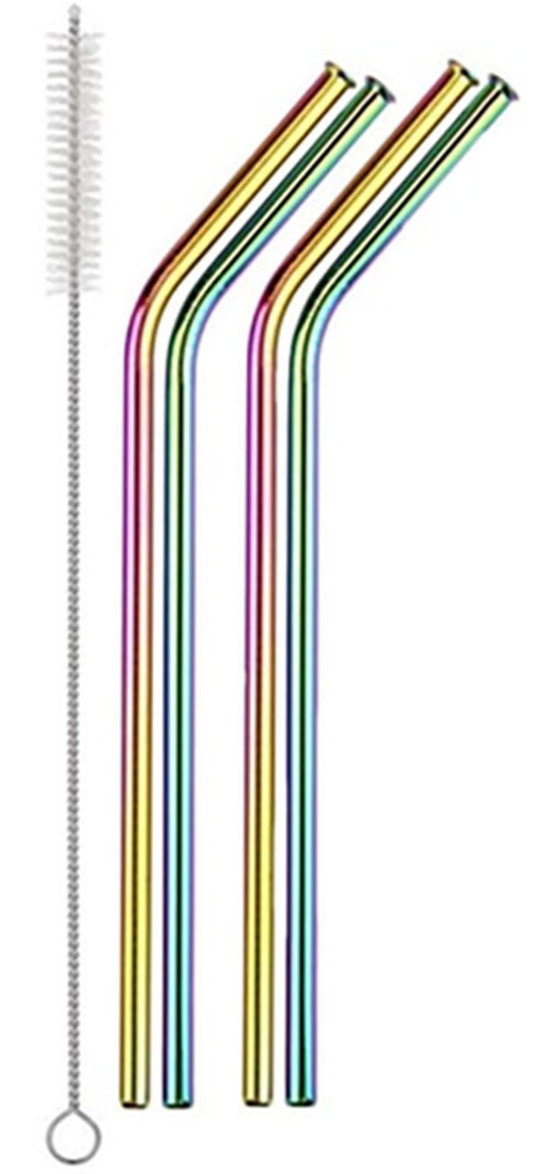 Reusable Rainbow Straws Stainless Steel Eco-Friendly Cleaning Brush Drinks Party