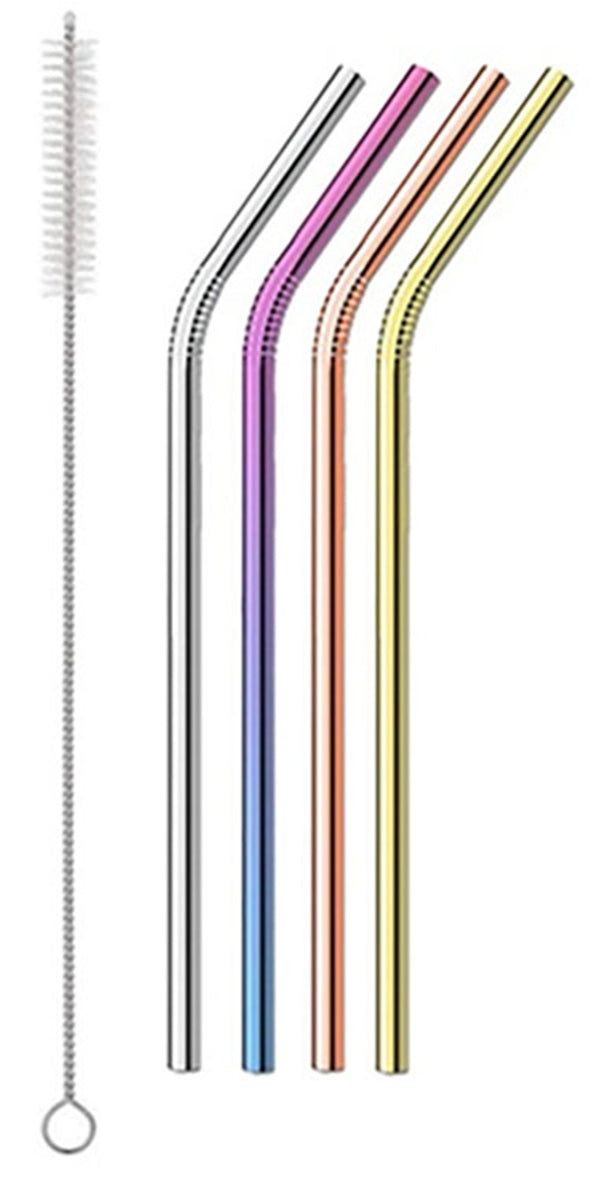 Stainless Steel Multicoloured Reusable Straws Eco Friendly Cleaning Brush Party