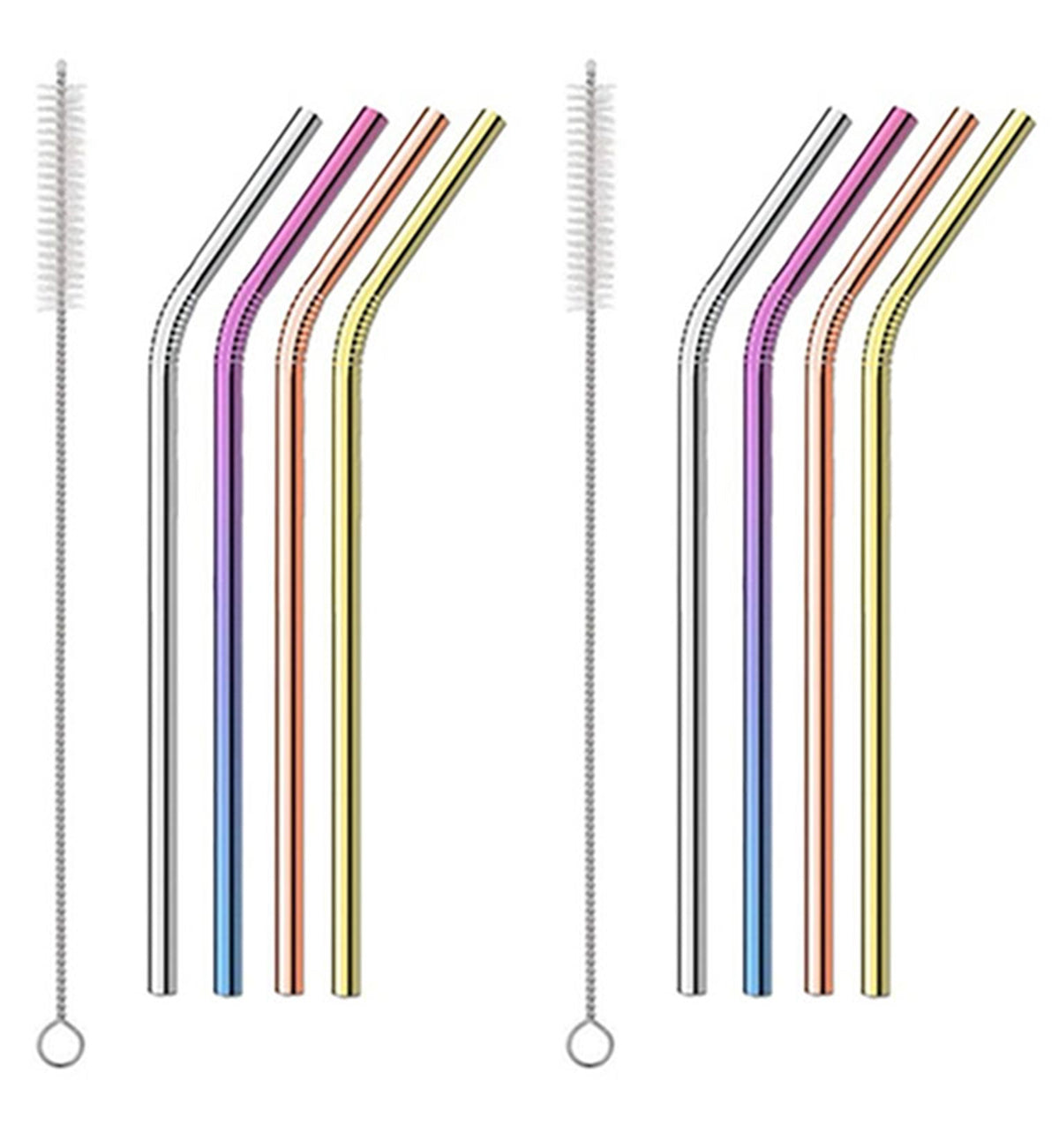 Stainless Steel Multicoloured Reusable Straws Eco Friendly Cleaning Brush Party