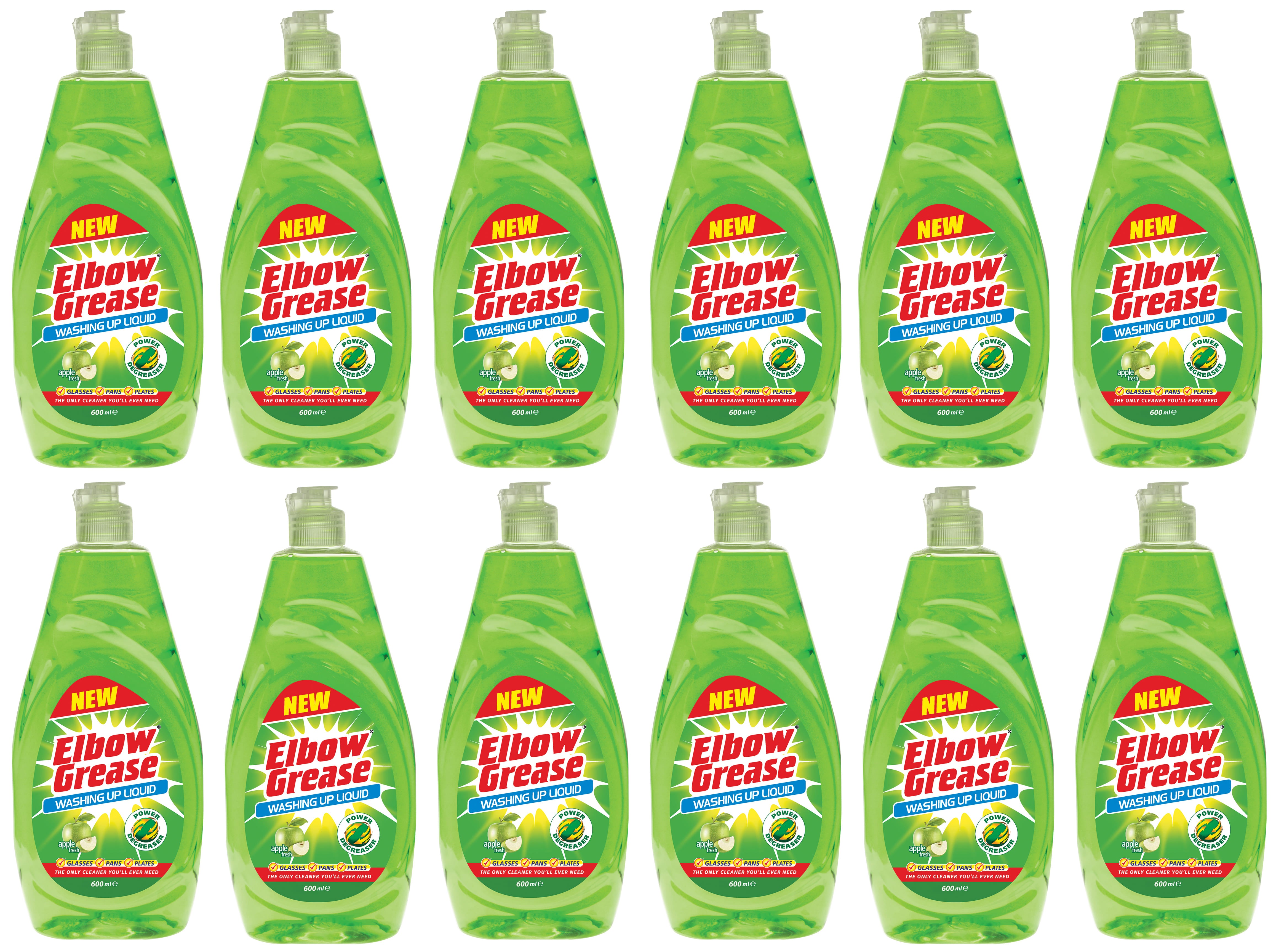 Elbow Grease Washing Up Liquid Apple fresh Degreaser Dish Soap Pan Kitchen 600ml