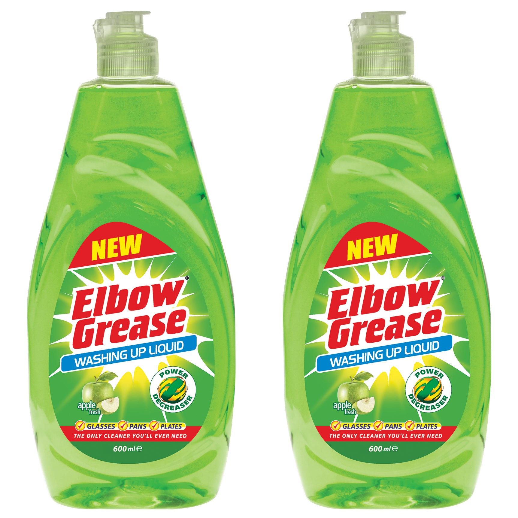 Elbow Grease Washing Up Liquid Apple fresh Degreaser Dish Soap Pan Kitchen 600ml