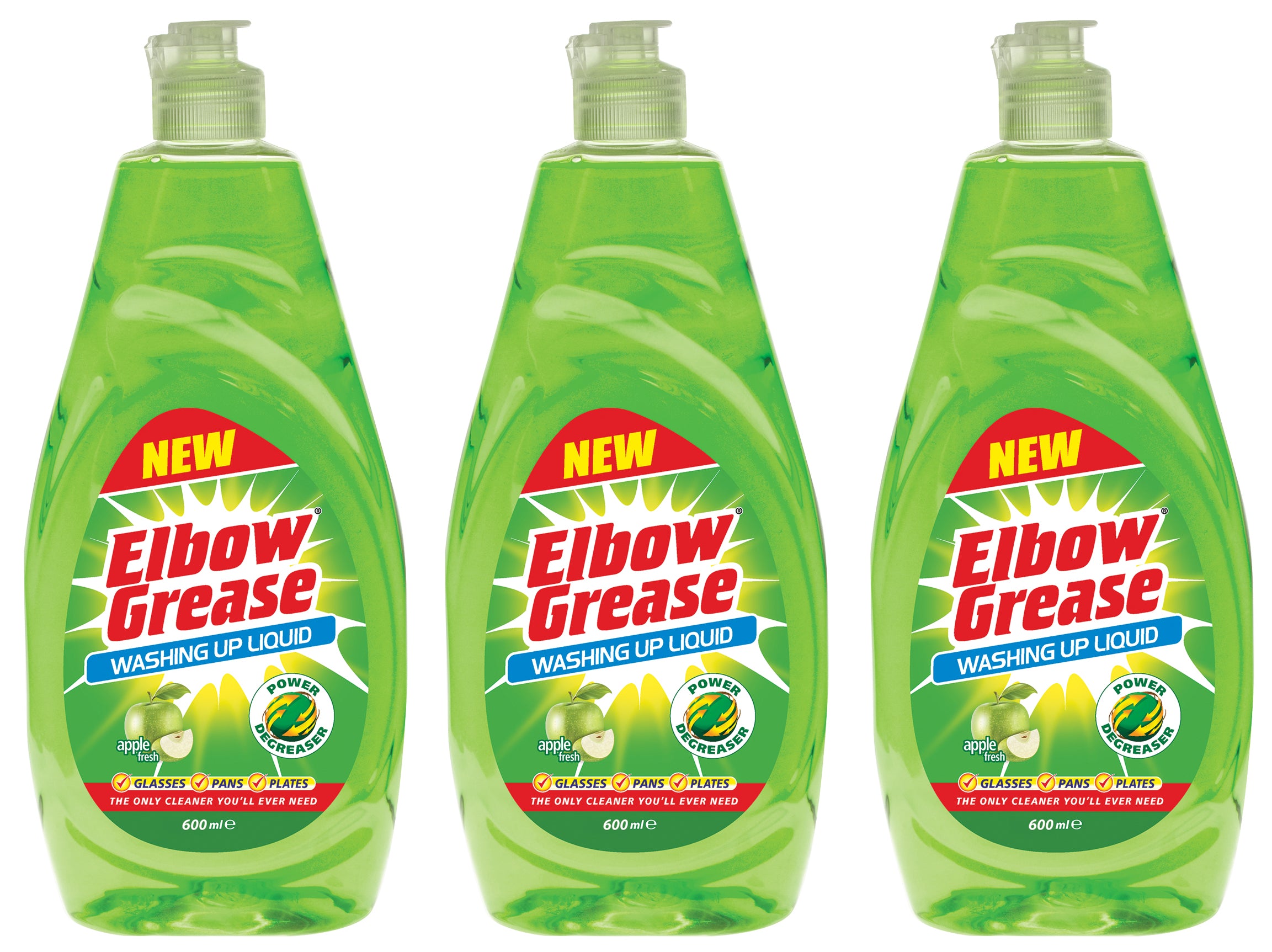 Elbow Grease Washing Up Liquid Apple fresh Degreaser Dish Soap Pan Kitchen 600ml