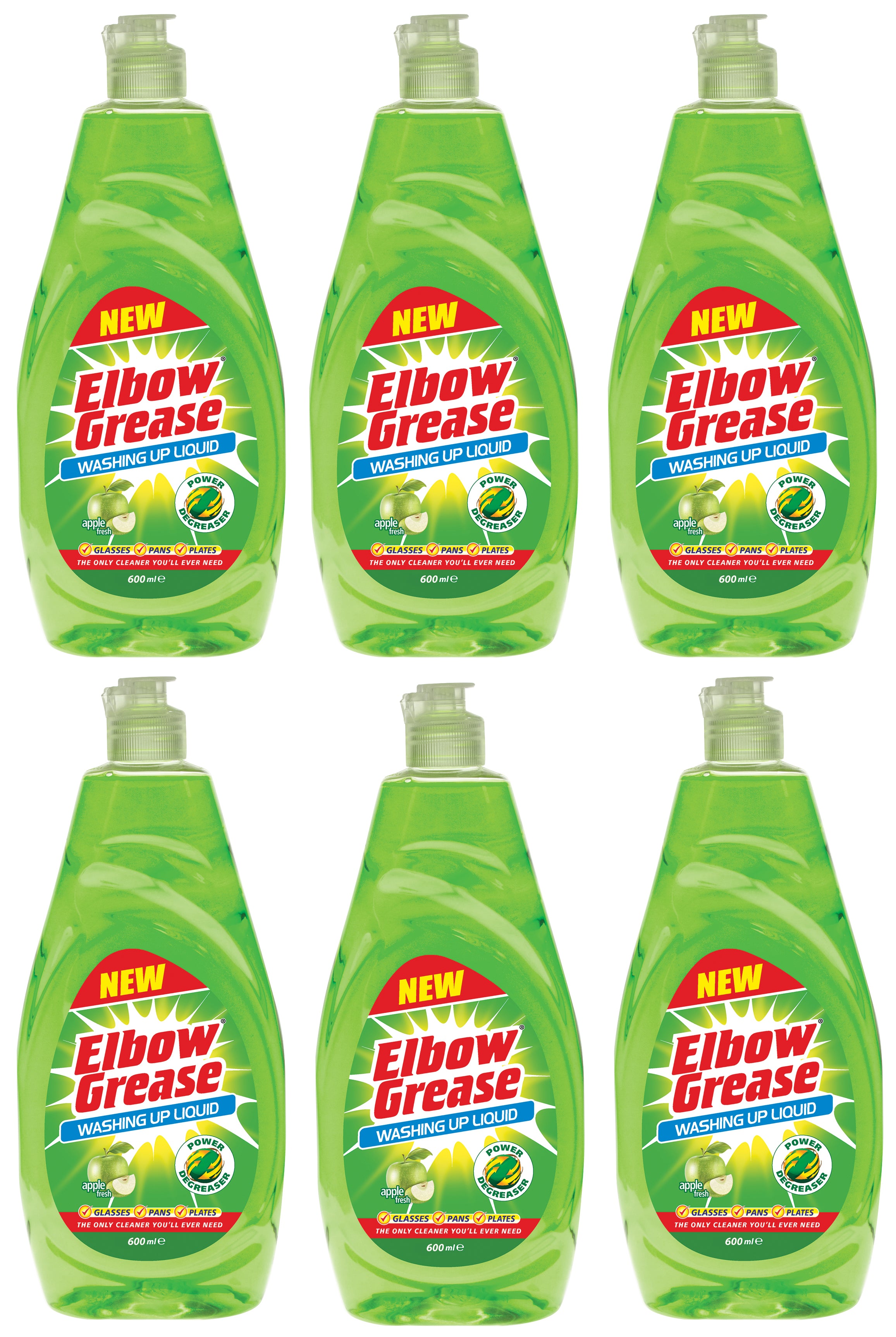 Elbow Grease Washing Up Liquid Apple fresh Degreaser Dish Soap Pan Kitchen 600ml