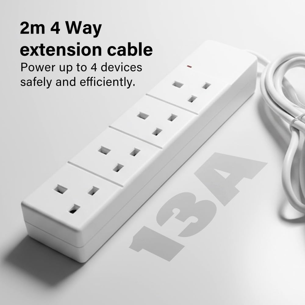 4 Way Extension Lead 2M / 5M Heavy Duty Long Cable Multi Socket Power Extension