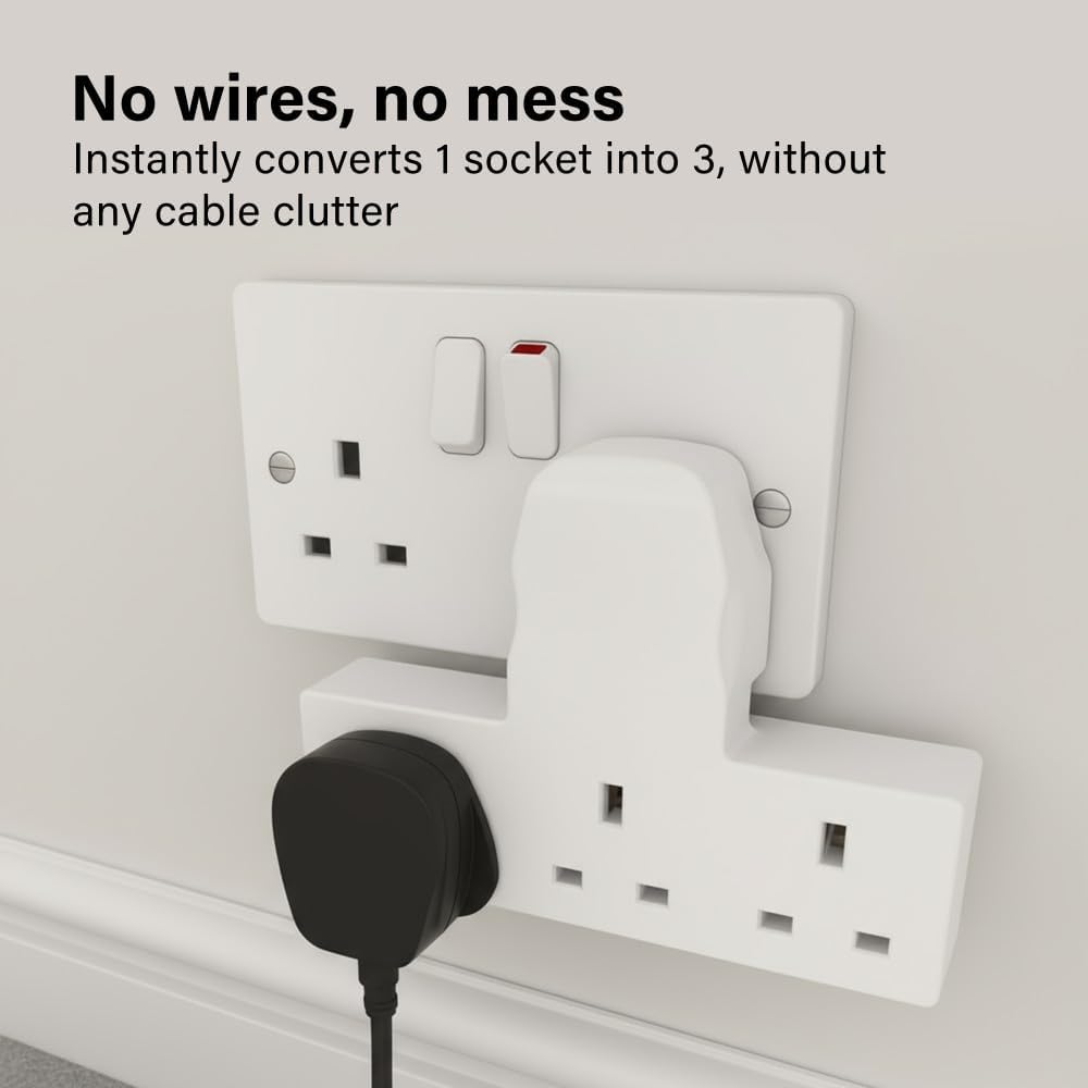 13A 3 Gang UK 3-Pin Power Adapter Multi Plug Socket Extender Mains Wall Adapter