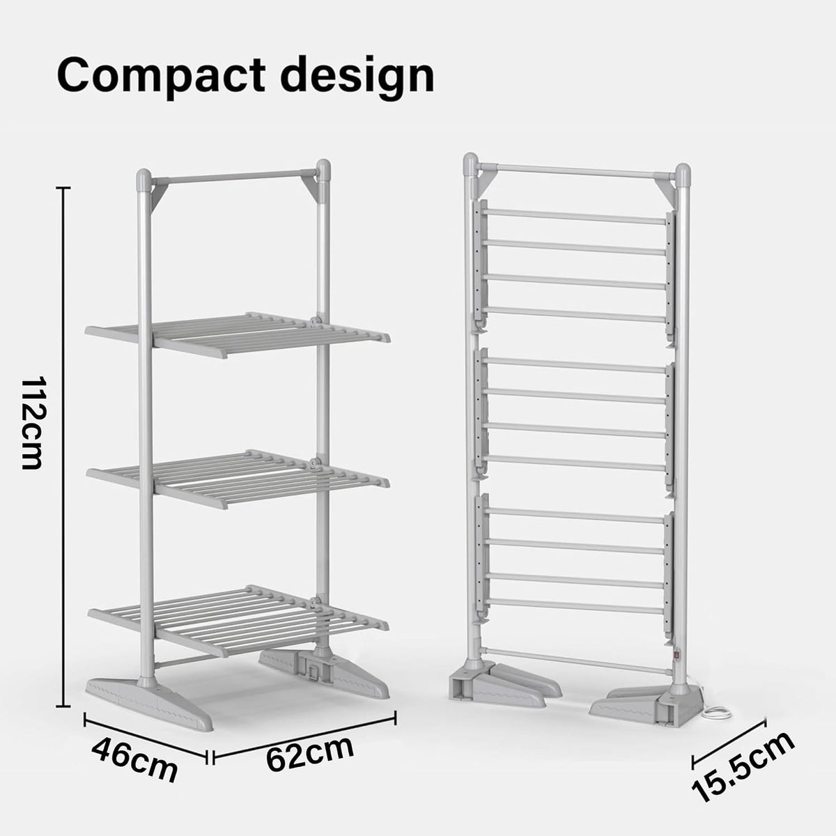 3 Tier Heated Clothes Airer with Cover Foldable Electric Drying Rack 24 Rails