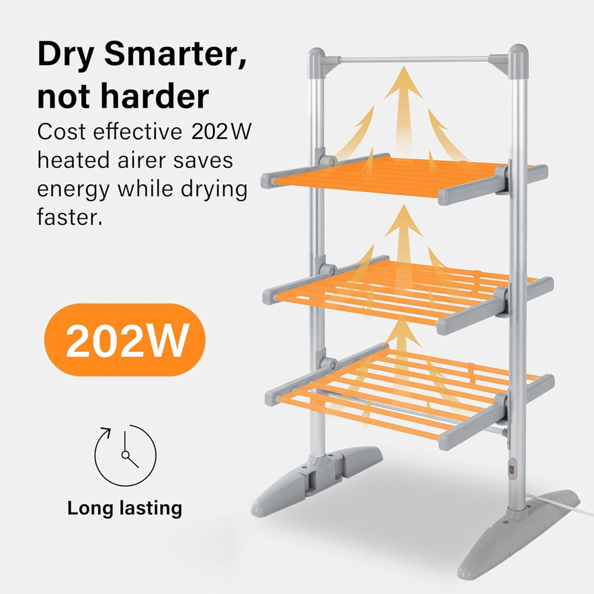 3 Tier Heated Clothes Airer with Cover Foldable Electric Drying Rack 24 Rails
