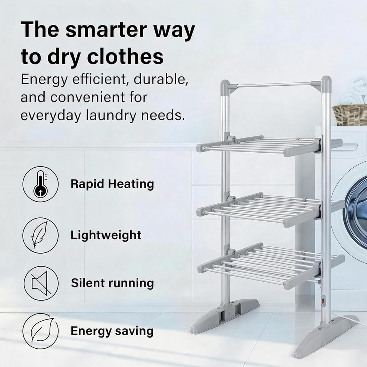 3 Tier Heated Clothes Airer with Cover Foldable Electric Drying Rack 24 Rails