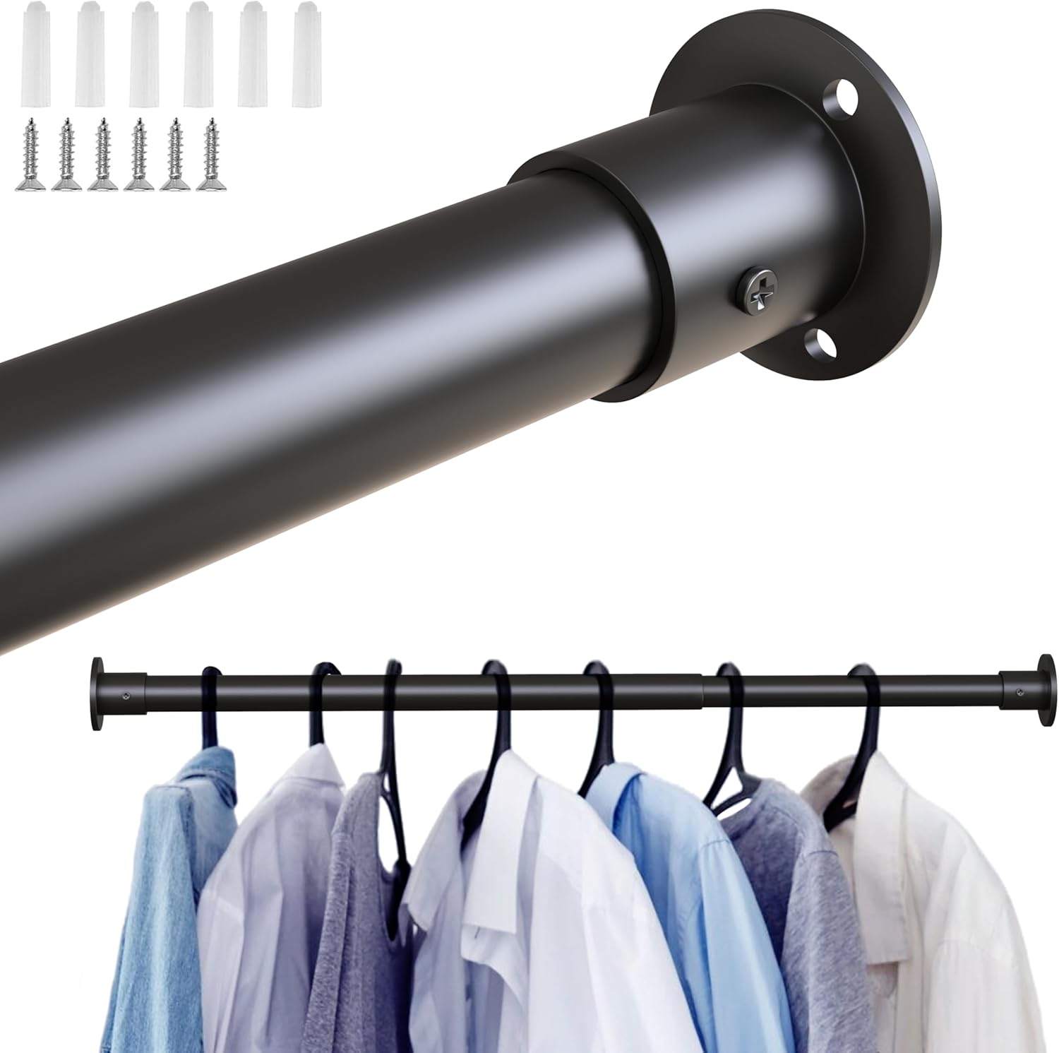 Extendable Wardrobe Clothes Rail Rod Pole Black Stainless Steel Adjustable Store