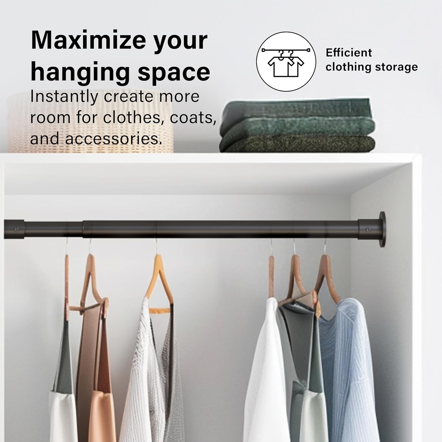 Extendable Wardrobe Clothes Rail Rod Pole Black Stainless Steel Adjustable Store