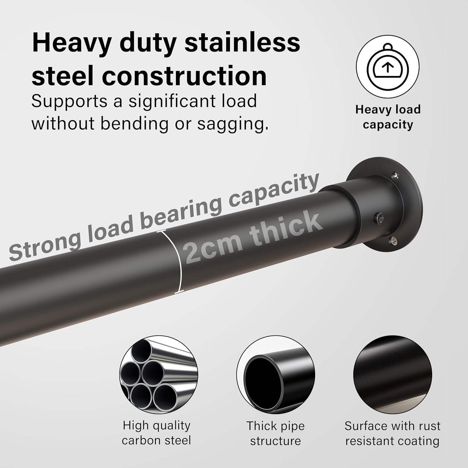 Extendable Wardrobe Clothes Rail Rod Pole Black Stainless Steel Adjustable Store