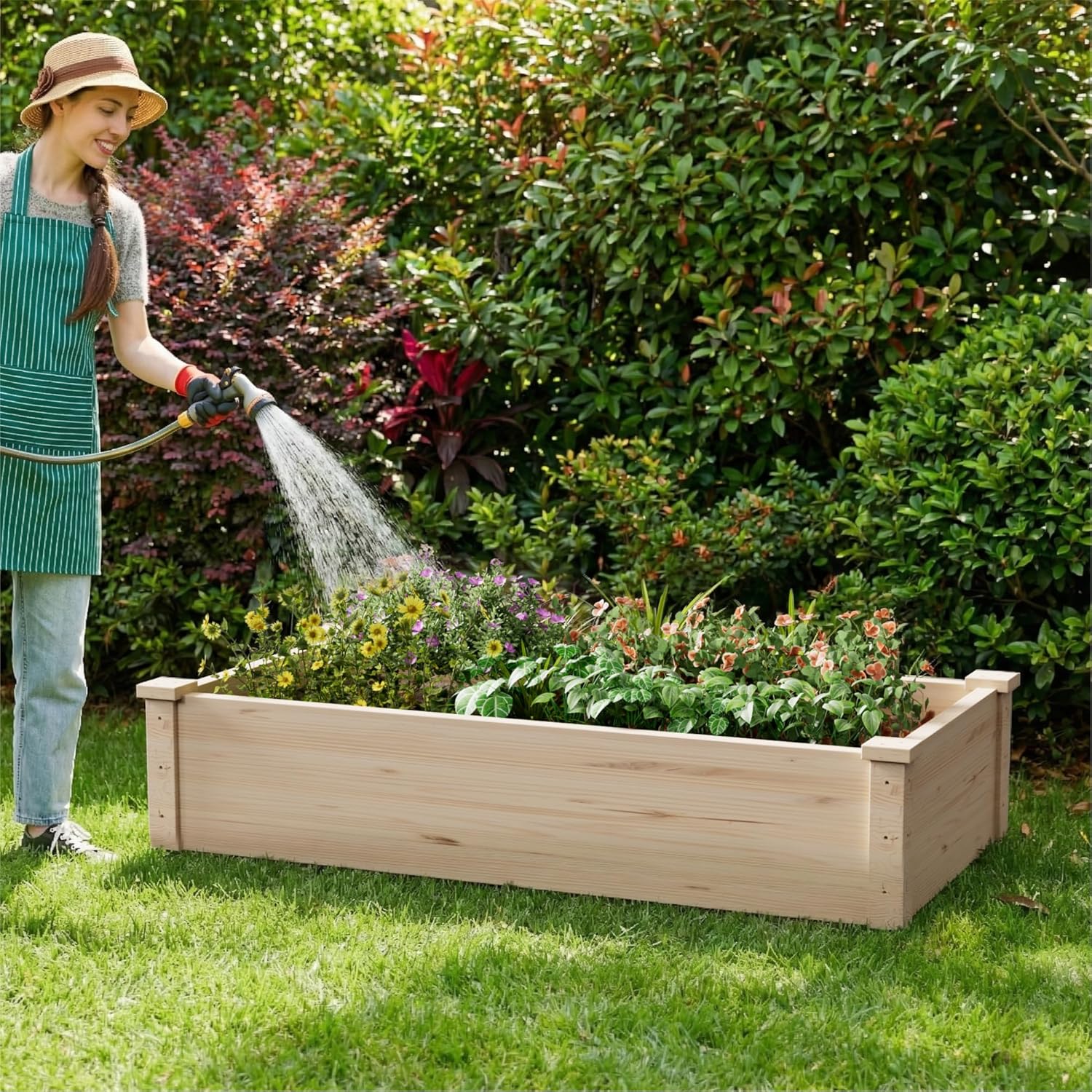 Wooden Raised Garden Bed Elevated Planter Box Open-ended Base Growing Herbs