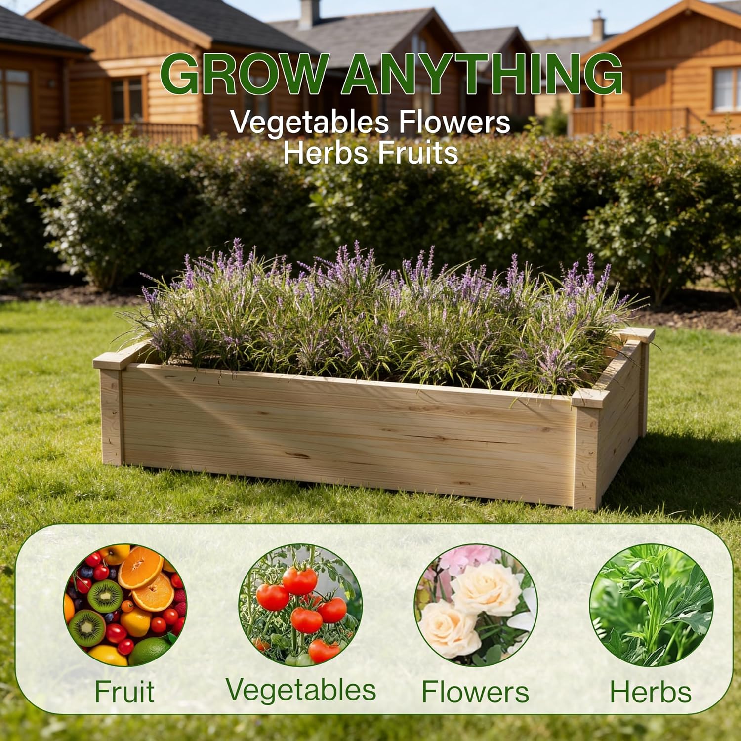Wooden Raised Garden Bed Elevated Planter Box Open-ended Base Growing Herbs