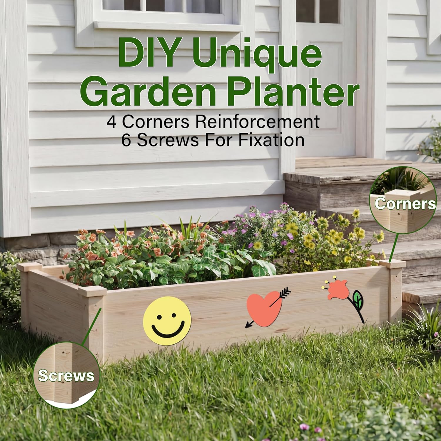 Wooden Raised Garden Bed Elevated Planter Box Open-ended Base Growing Herbs