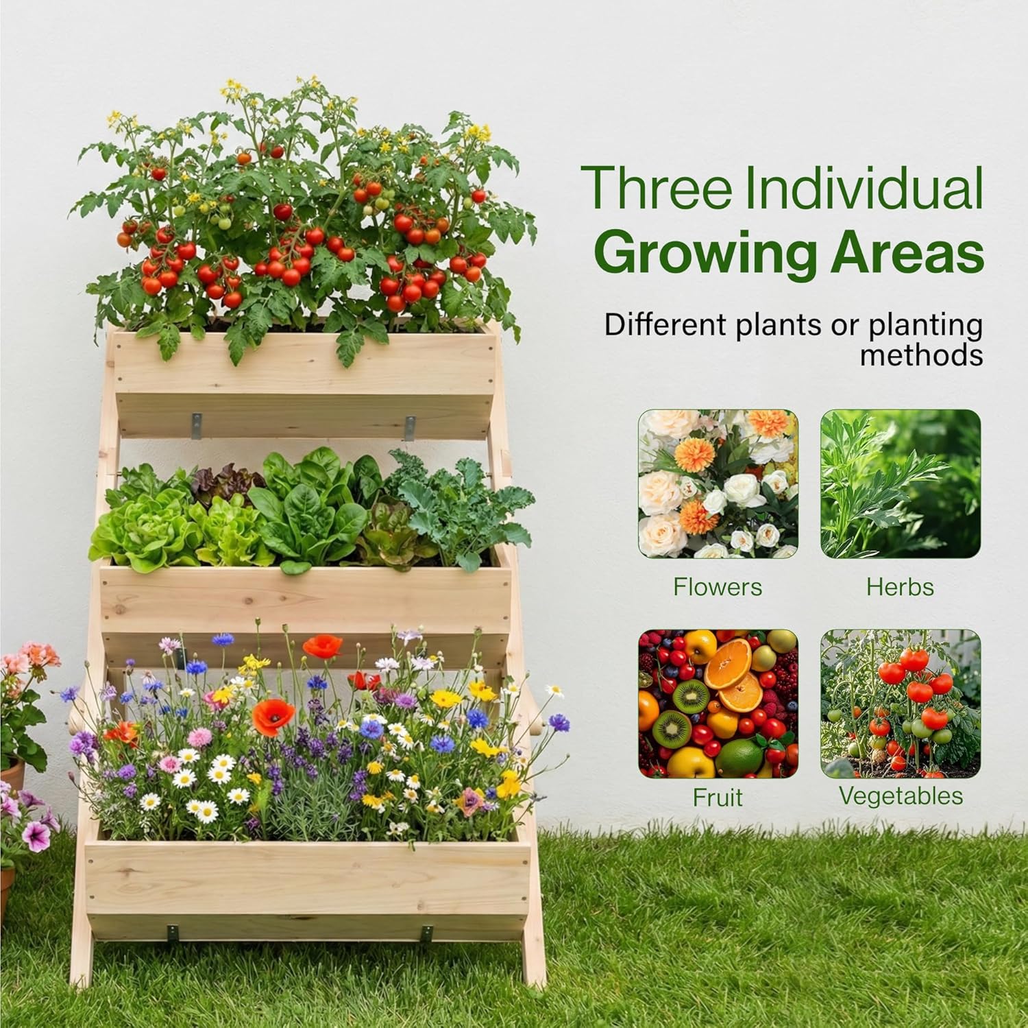 3-Tier Raised Garden Bed Large Wooden Elevated Planter Box Plant Stand Flowers