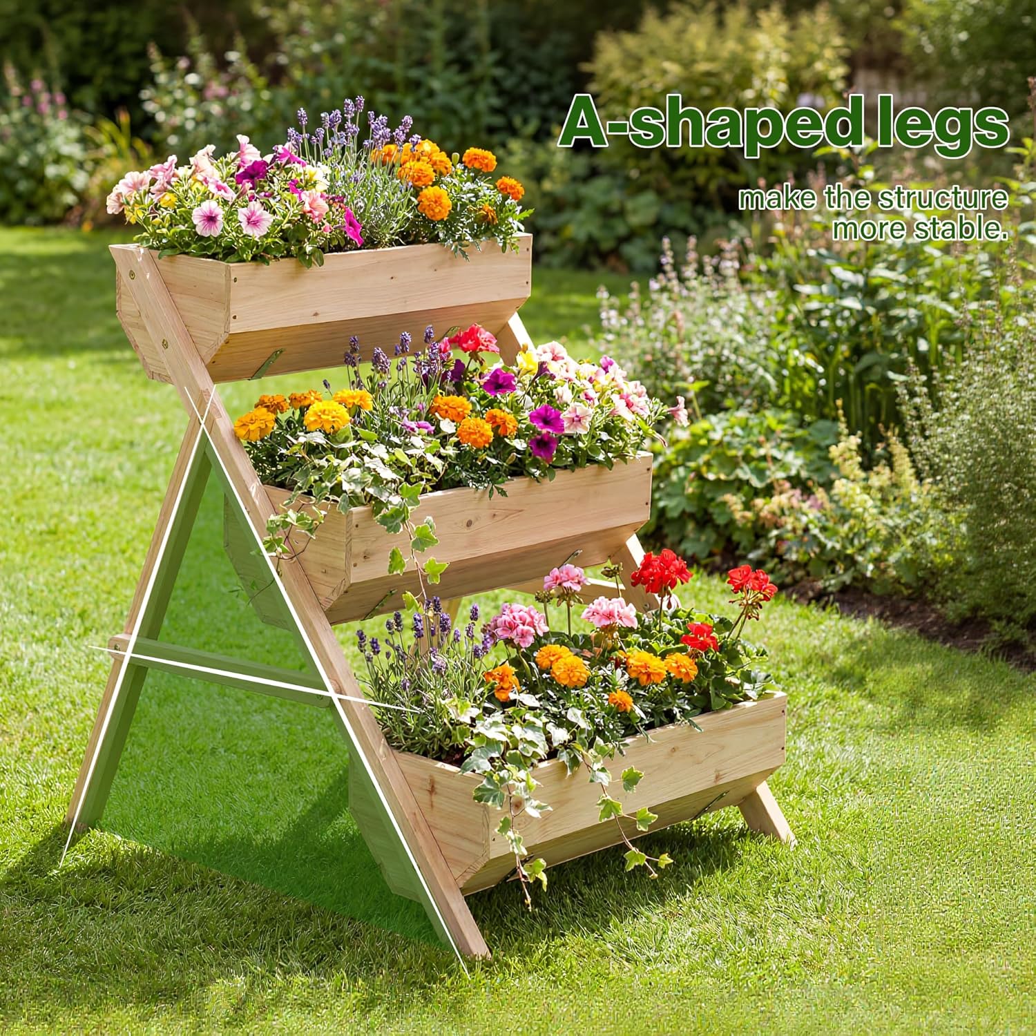 3-Tier Raised Garden Bed Large Wooden Elevated Planter Box Plant Stand Flowers