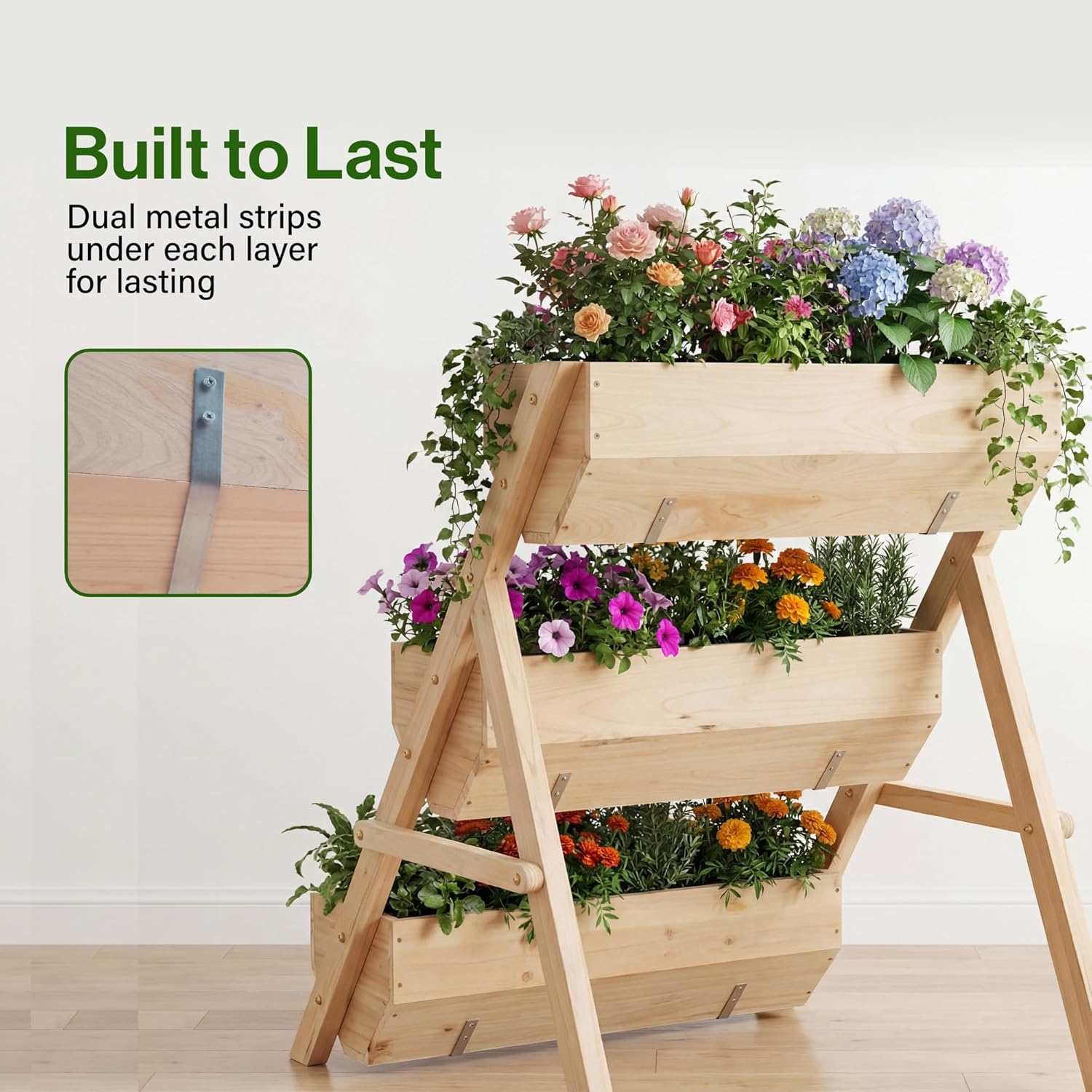 3-Tier Raised Garden Bed Large Wooden Elevated Planter Box Plant Stand Flowers