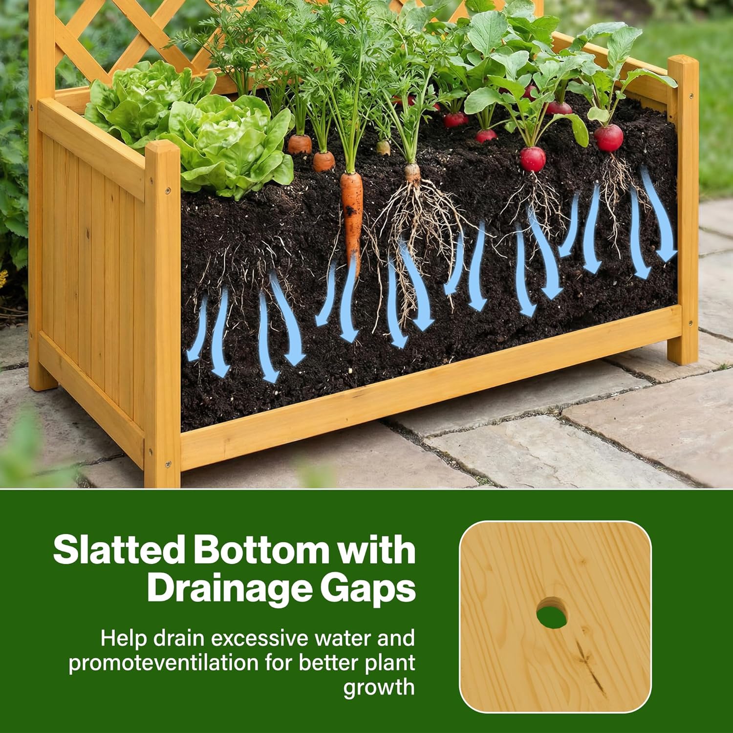Large Rectangular Wooden Planter with Lattice Trellis Panel Climbing Plants Vine