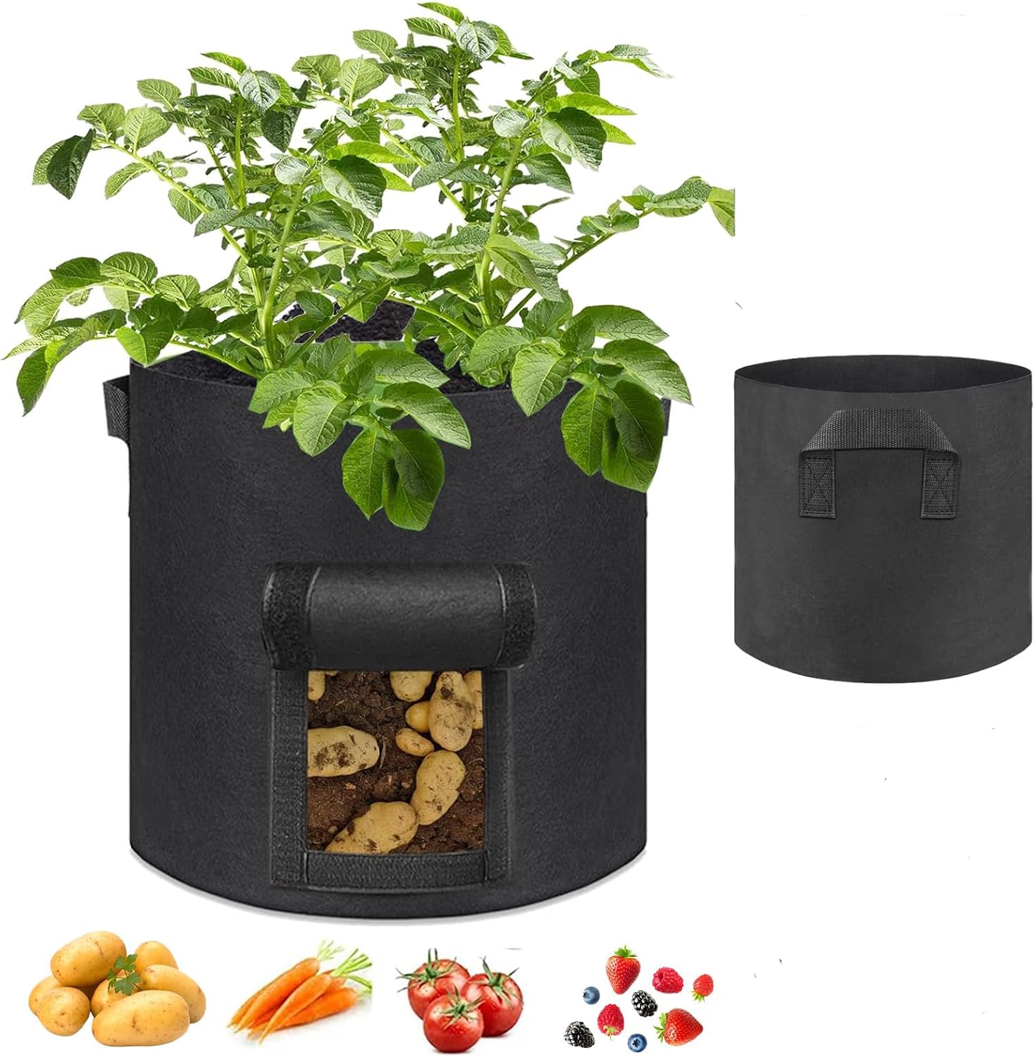 2pcs Large Plant Grow Bags Potato Fruit Vegetable Garden Planter Growing Black