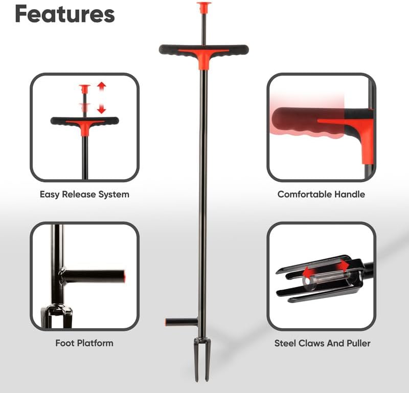 Weed Puller Stand Up Weeder Hand Tool with 2 Claws Foot & Pedal Long Root Picker.