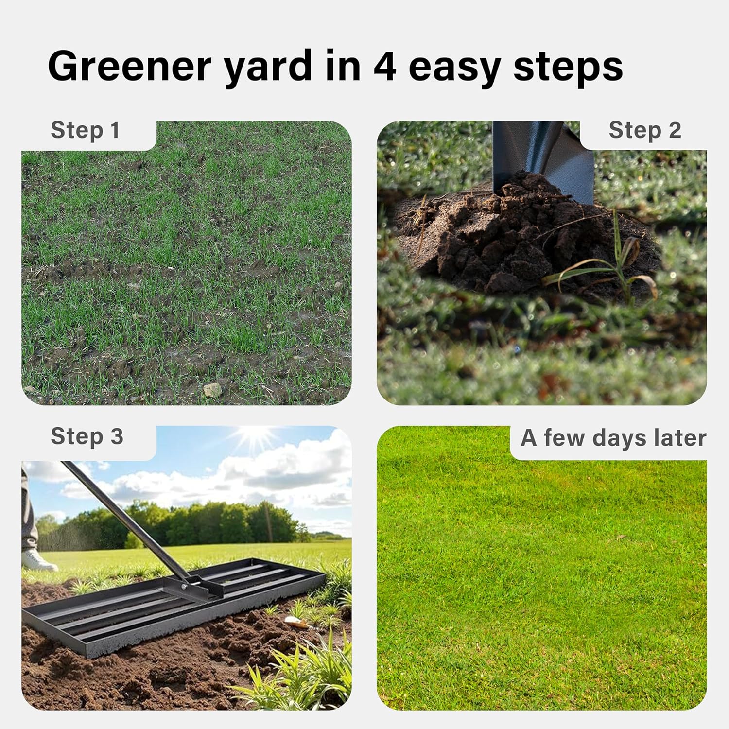 Lawn Leveling Rake Long Handle Heavy Duty Stainless Steel Soil Grass Garden