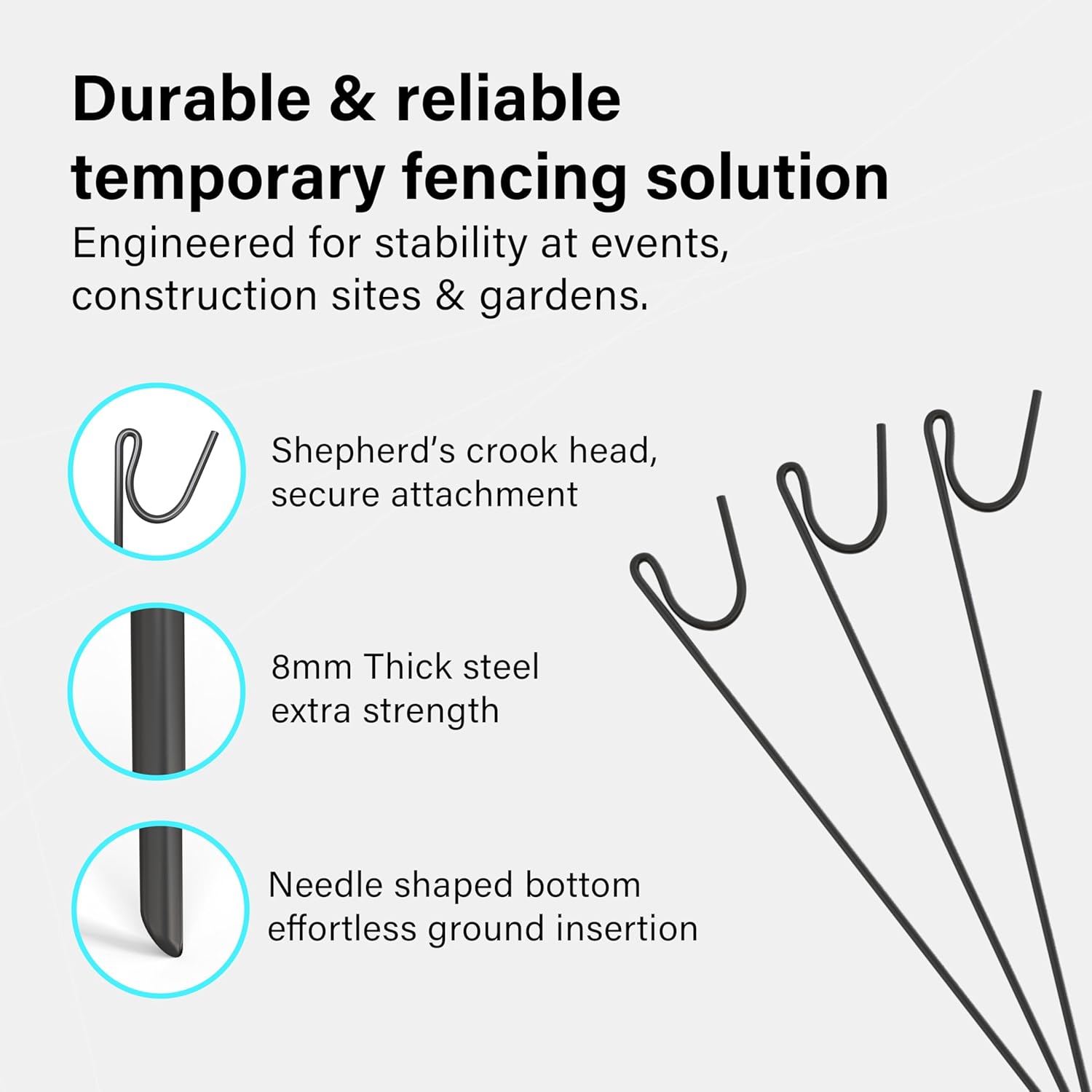 Strong Fencing Pins 10 Pack 1.15m x 8mm Steel Road Barrier Fence Stakes Signage