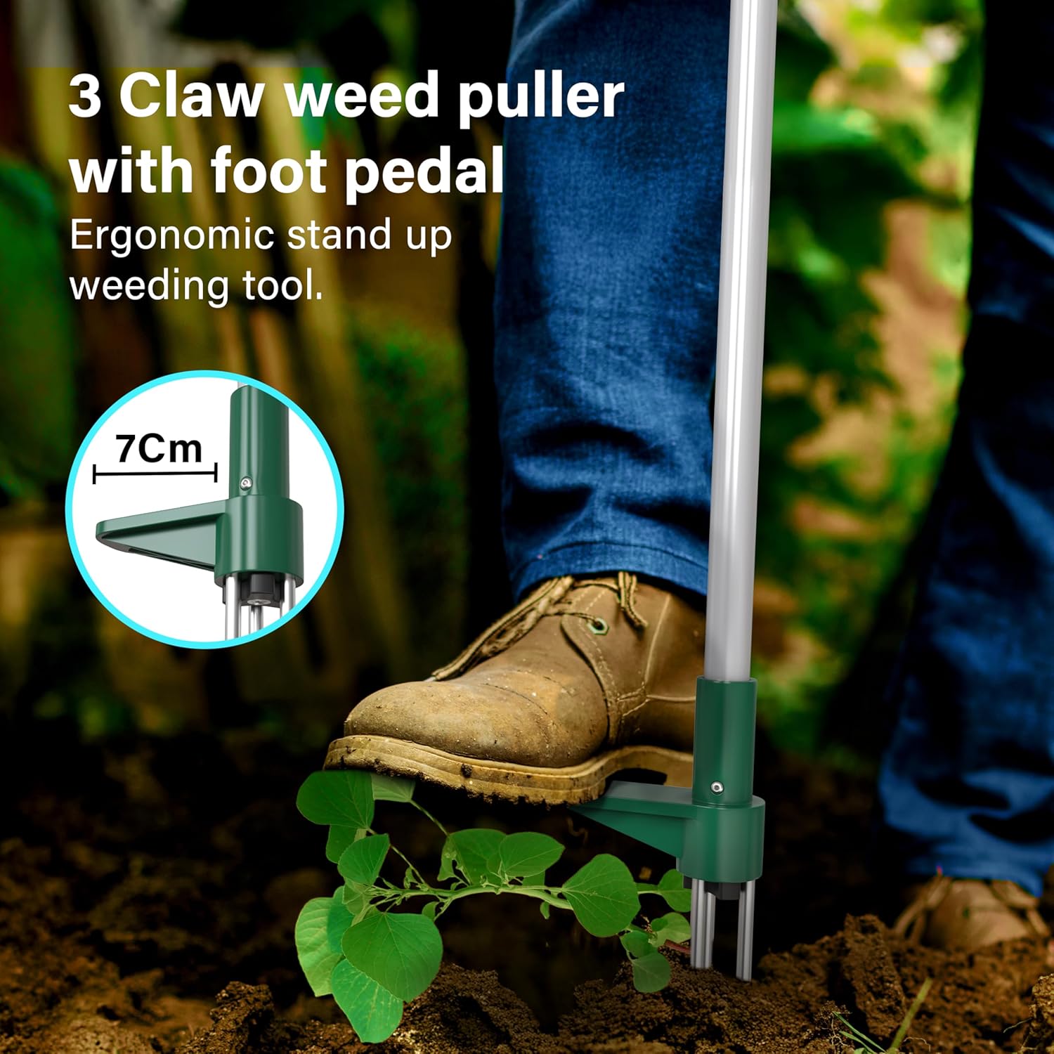 Weed Puller Stand-Up Weeder Removal Tool Long Handle Garden Tool with 3 Claws