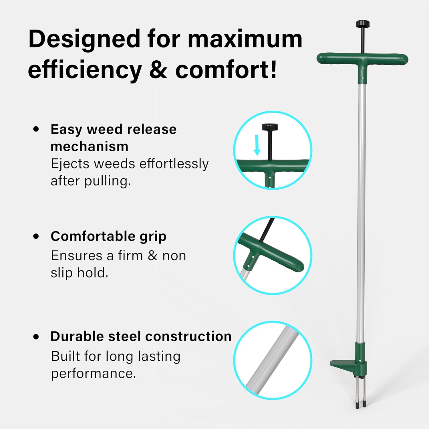 Weed Puller Stand-Up Weeder Removal Tool Long Handle Garden Tool with 3 Claws
