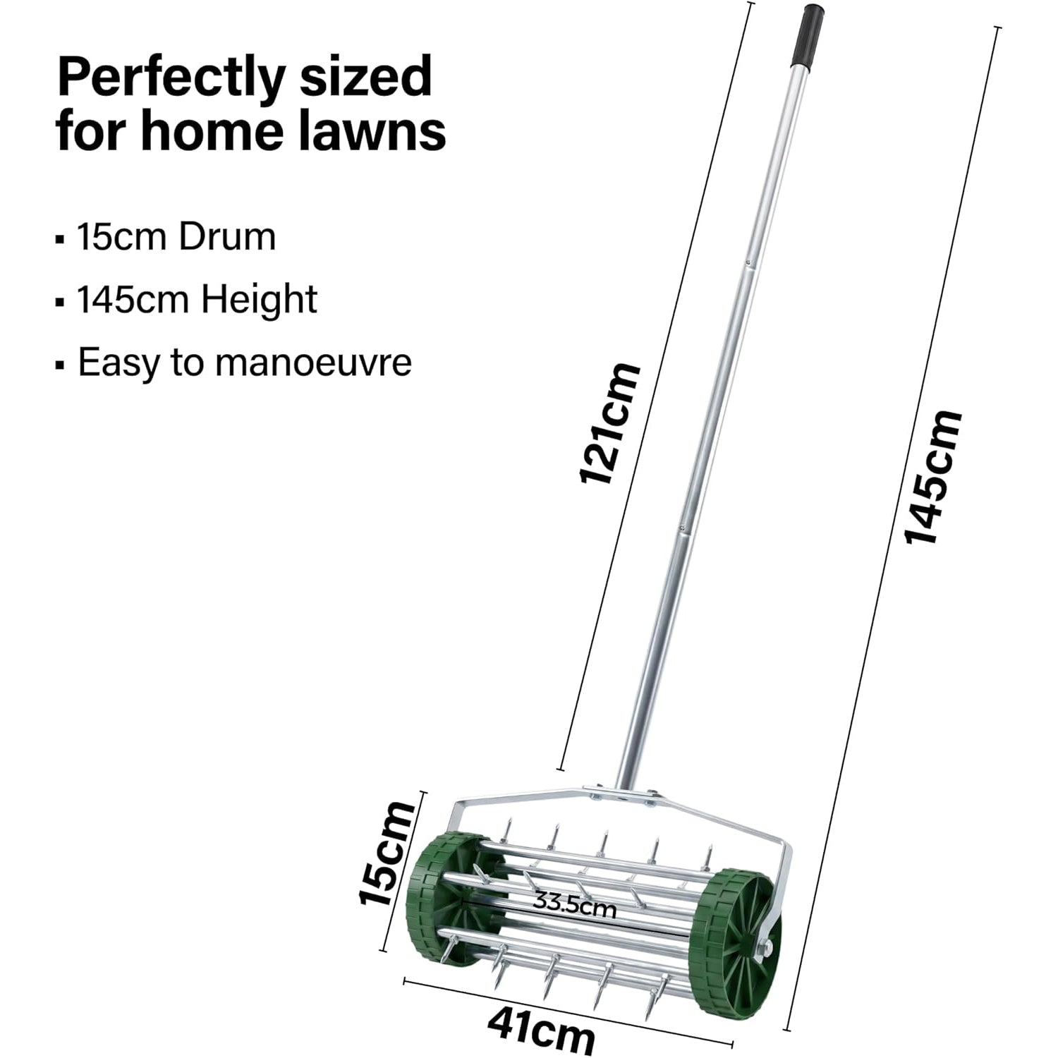 Portable Rolling Grass Lawn Soil Garden Aerator Steel Spike Roller Metal Handle