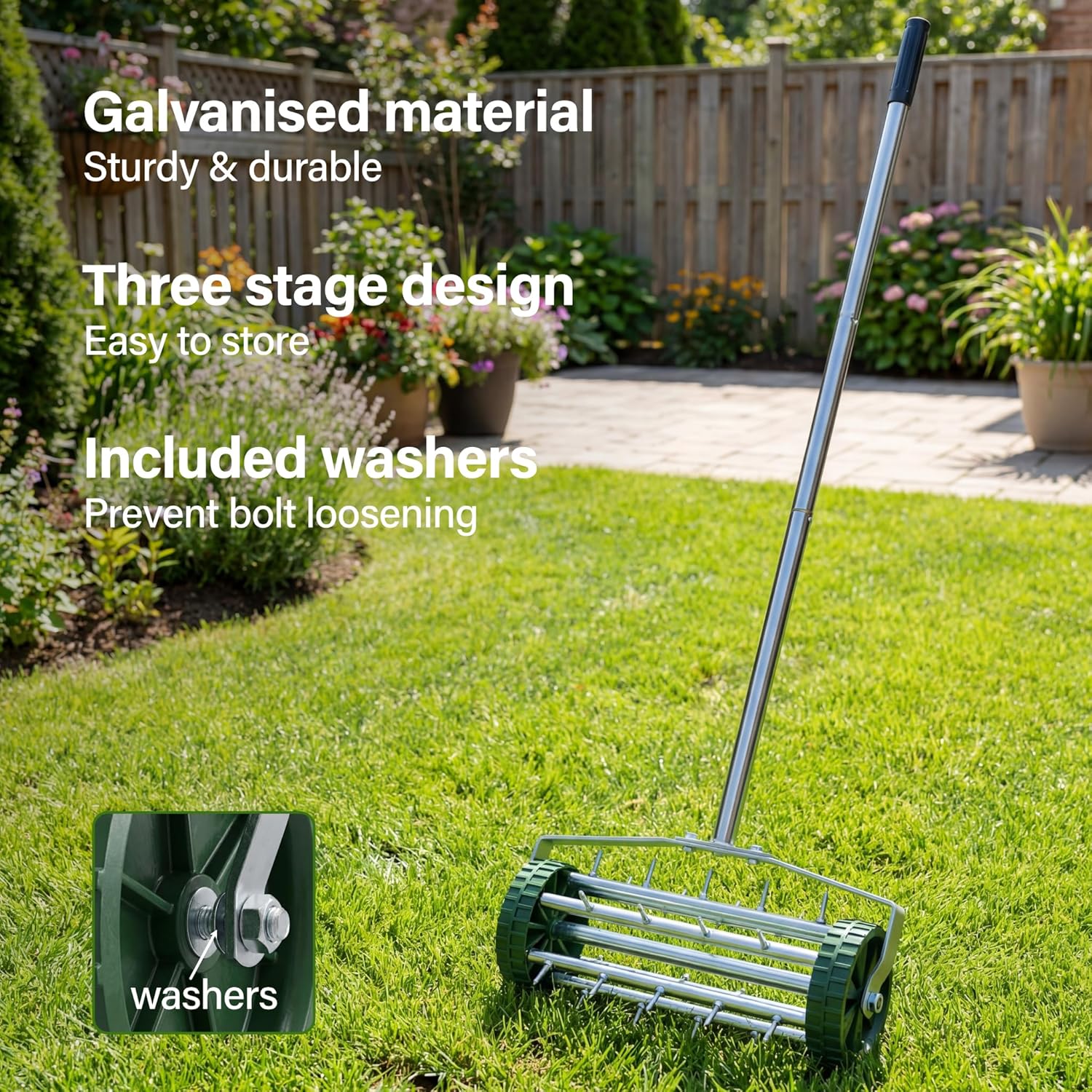 Portable Rolling Grass Lawn Soil Garden Aerator Steel Spike Roller Metal Handle