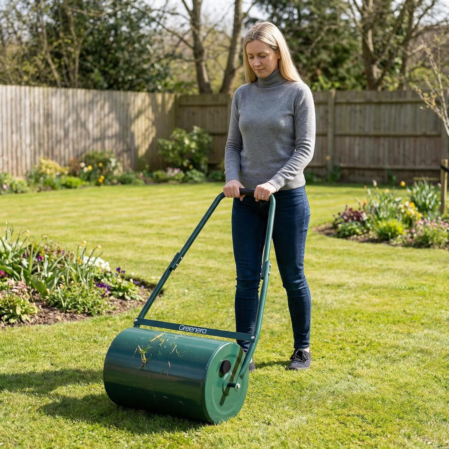 30L Garden Lawn Grass Roller Heavy Duty Steel Drum Outdoor U-Shaped Handle Level