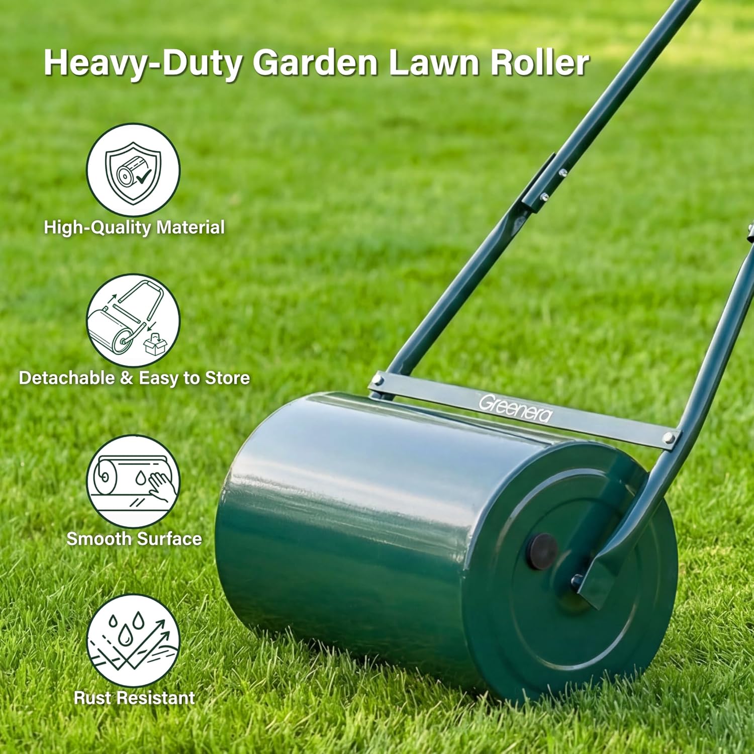 30L Garden Lawn Grass Roller Heavy Duty Steel Drum Outdoor U-Shaped Handle Level