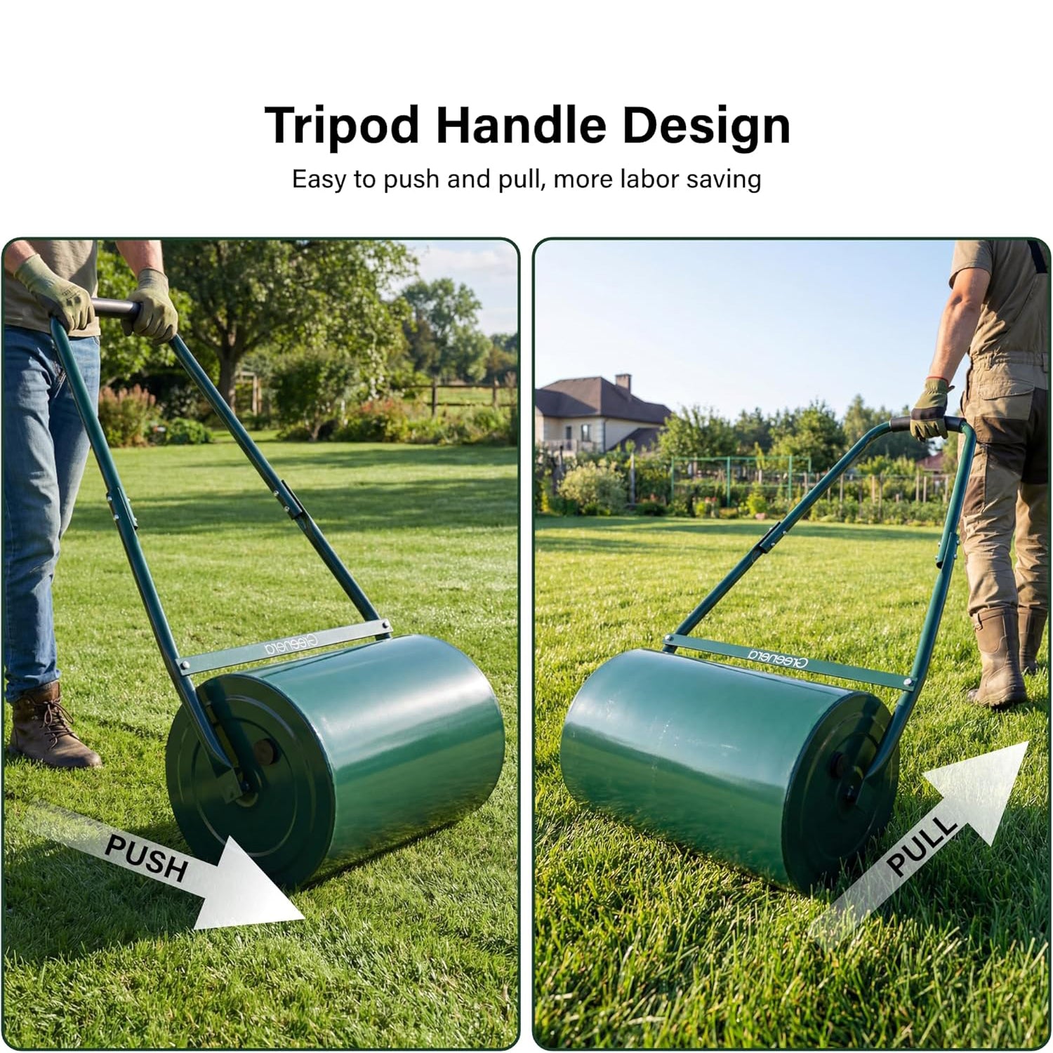 30L Garden Lawn Grass Roller Heavy Duty Steel Drum Outdoor U-Shaped Handle Level