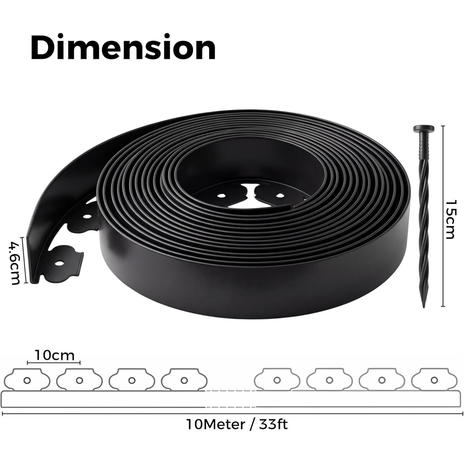 33FT/10M Plastic Lawn Garden Edging Border Flexible Reinforced Pegs Border