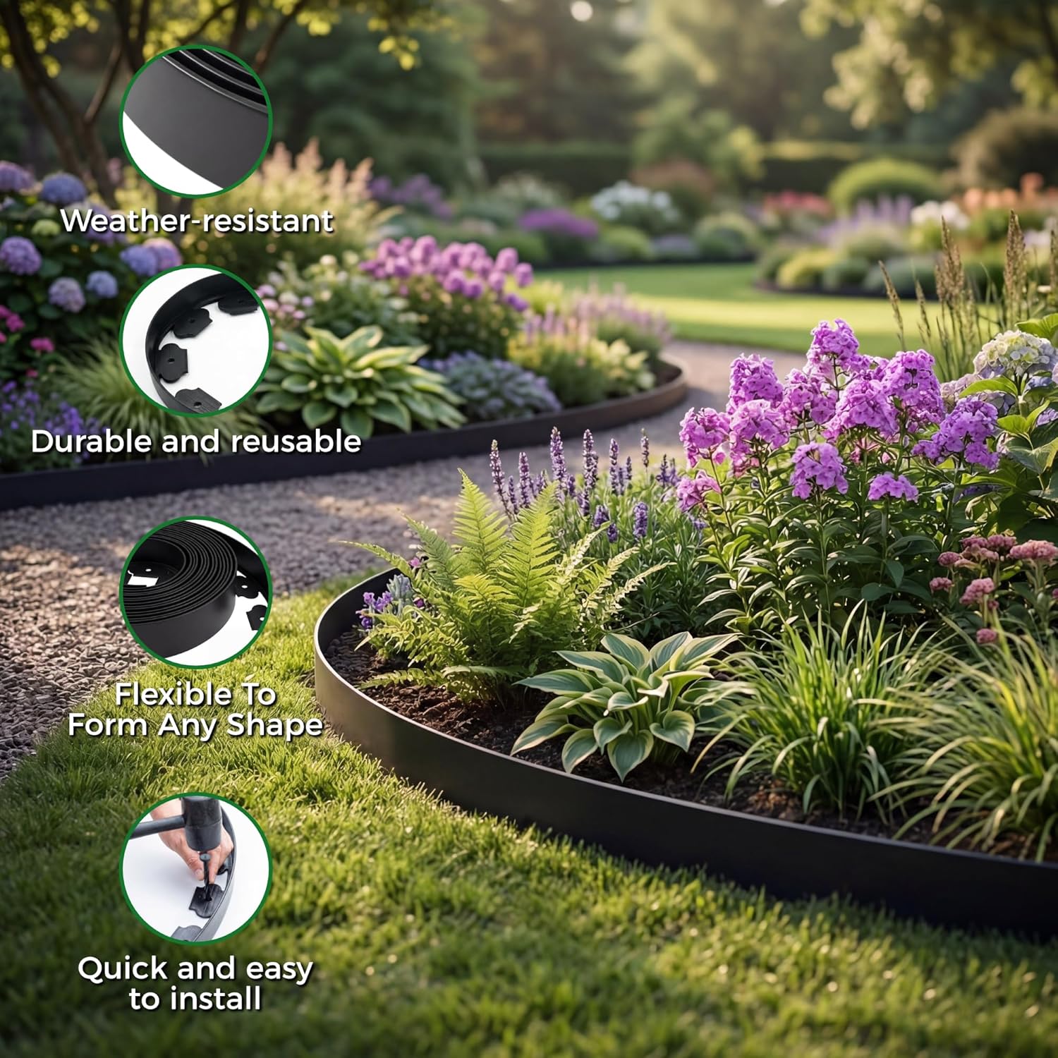 33FT/10M Plastic Lawn Garden Edging Border Flexible Reinforced Pegs Border