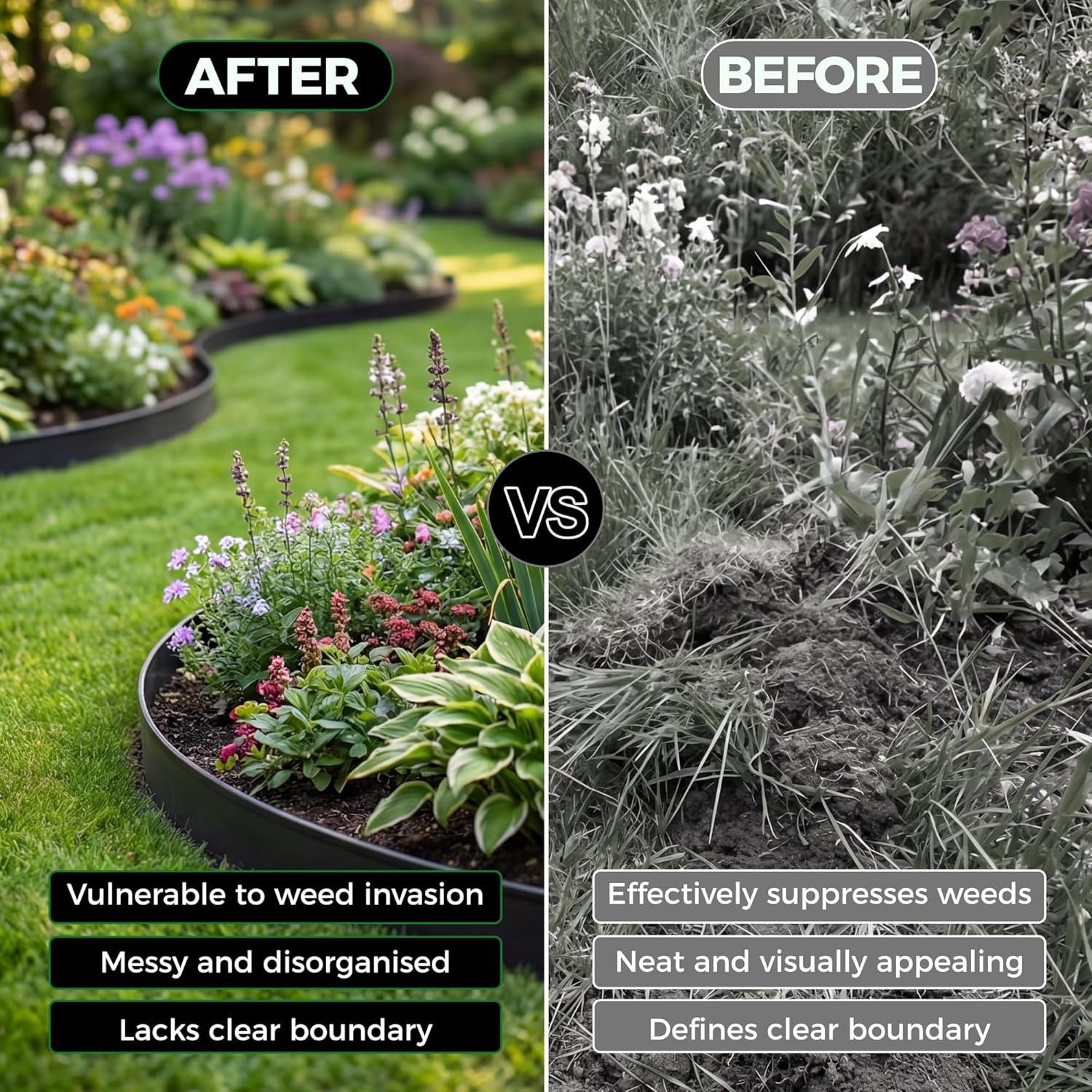 33FT/10M Plastic Lawn Garden Edging Border Flexible Reinforced Pegs Border