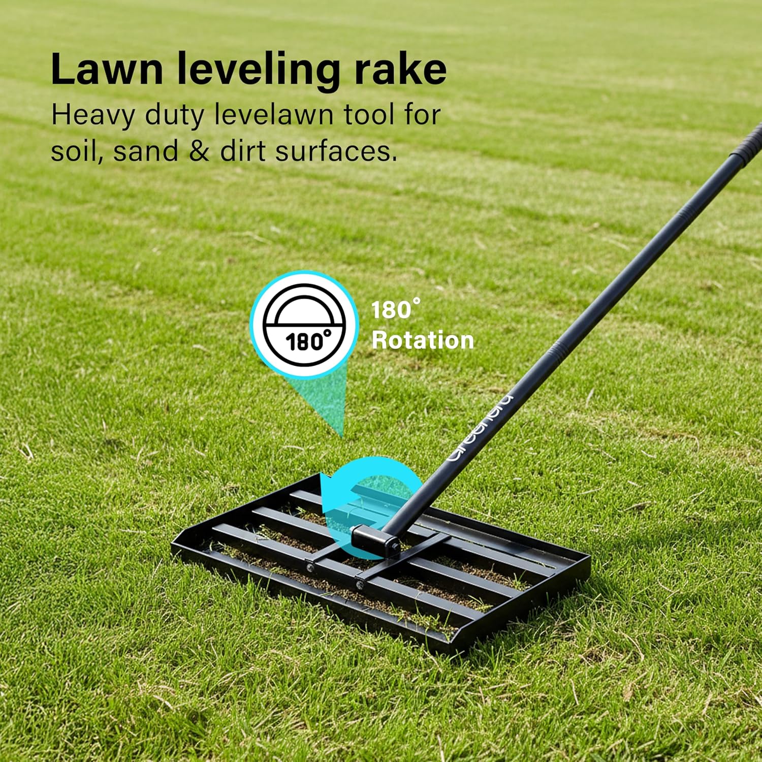Lawn Leveling Rake Long Handle Heavy Duty Stainless Steel Soil Grass Garden