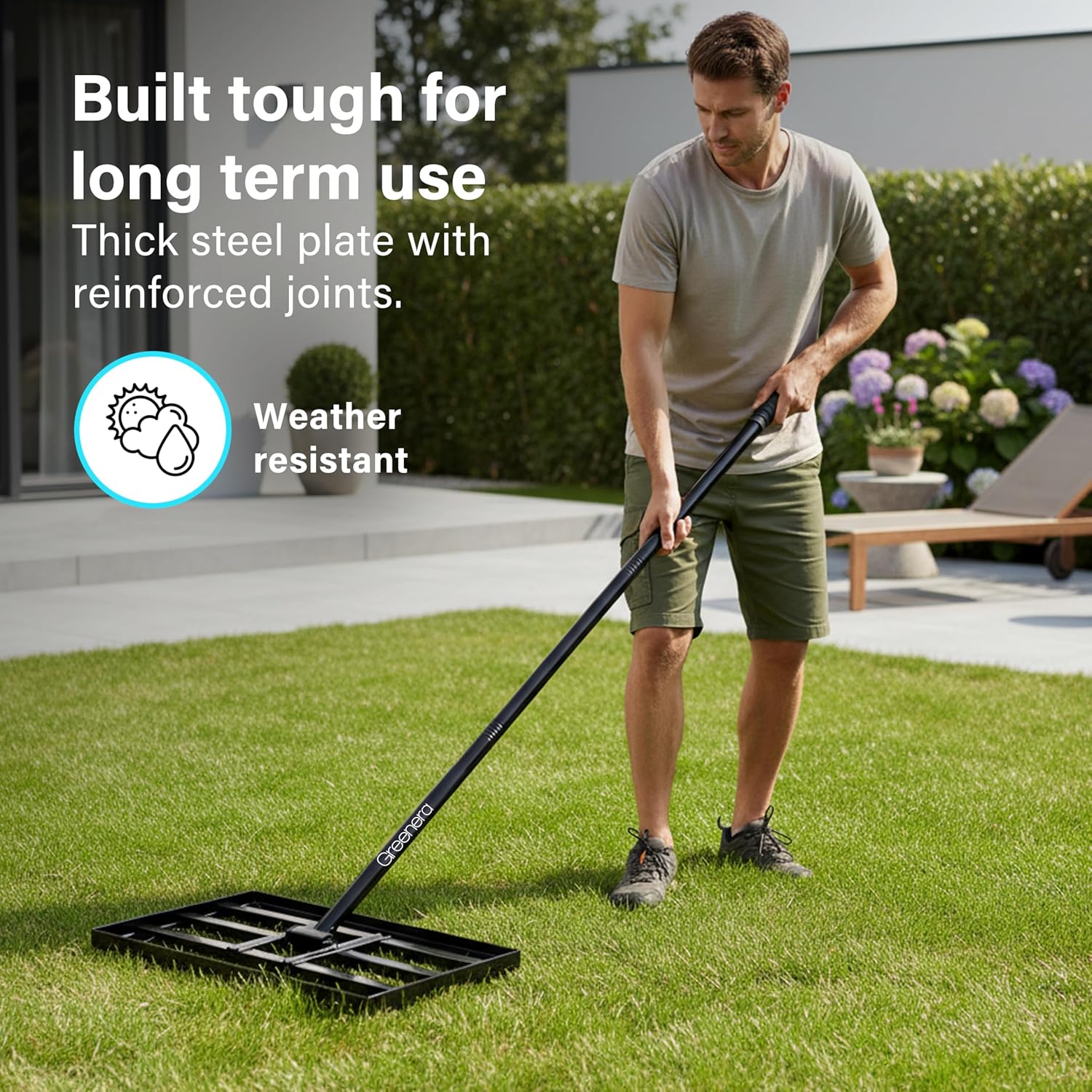 Lawn Leveling Rake Long Handle Heavy Duty Stainless Steel Soil Grass Garden