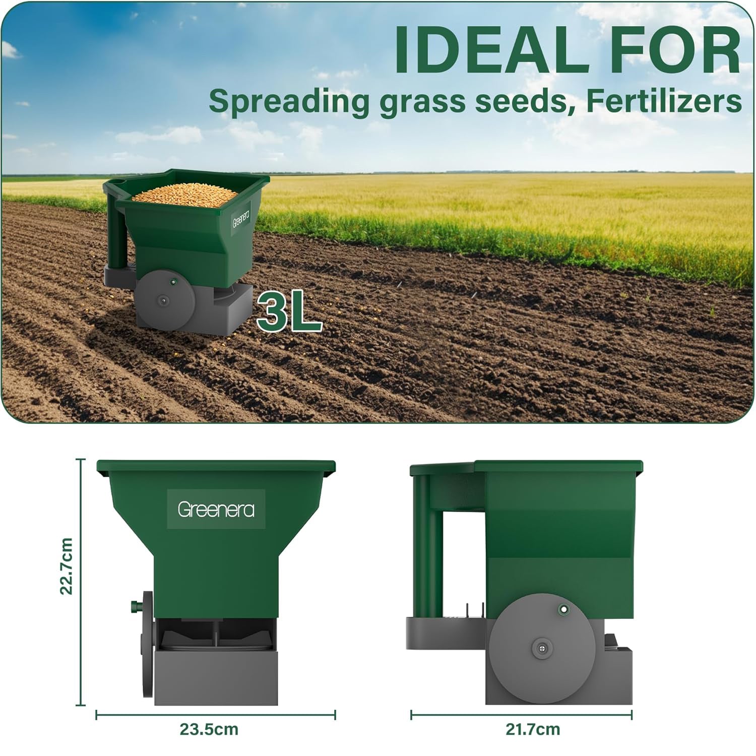 1L Handheld Grass Seed Salt Spreader Mini Lawn Feed Seeder Applicator Multi Use