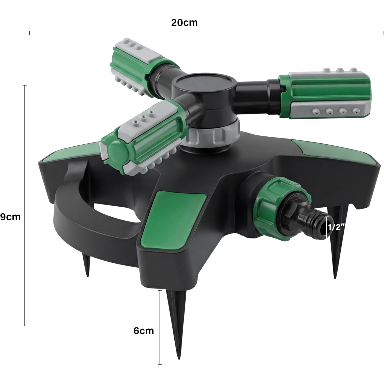 Garden Water Sprinkler with Plastic Spike 3 Spray Patterns 360° Adjustable Lawn