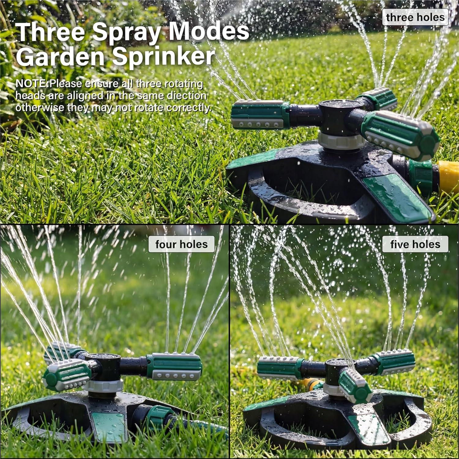 Garden Water Sprinkler with Plastic Spike 3 Spray Patterns 360° Adjustable Lawn