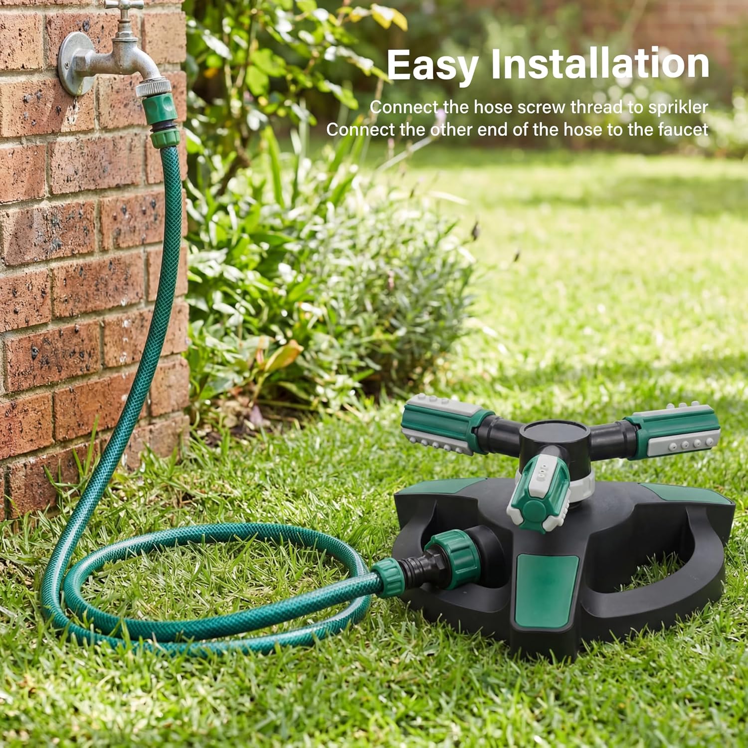 Garden Water Sprinkler with Plastic Spike 3 Spray Patterns 360° Adjustable Lawn