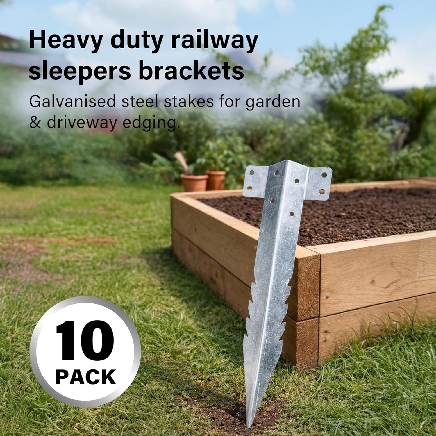 10 Pack Railway Sleeper Brackets Galvanized Steel Jagged Stakes Garden Edging