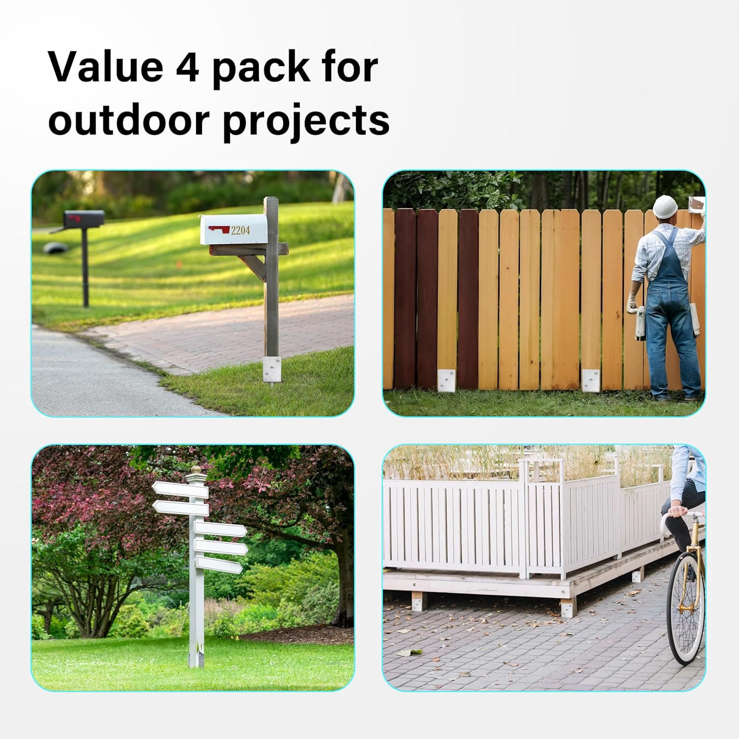 4 Pack U-Type Pergola Bracket Extenders 100x100x60mm Steel Post Support Hardware