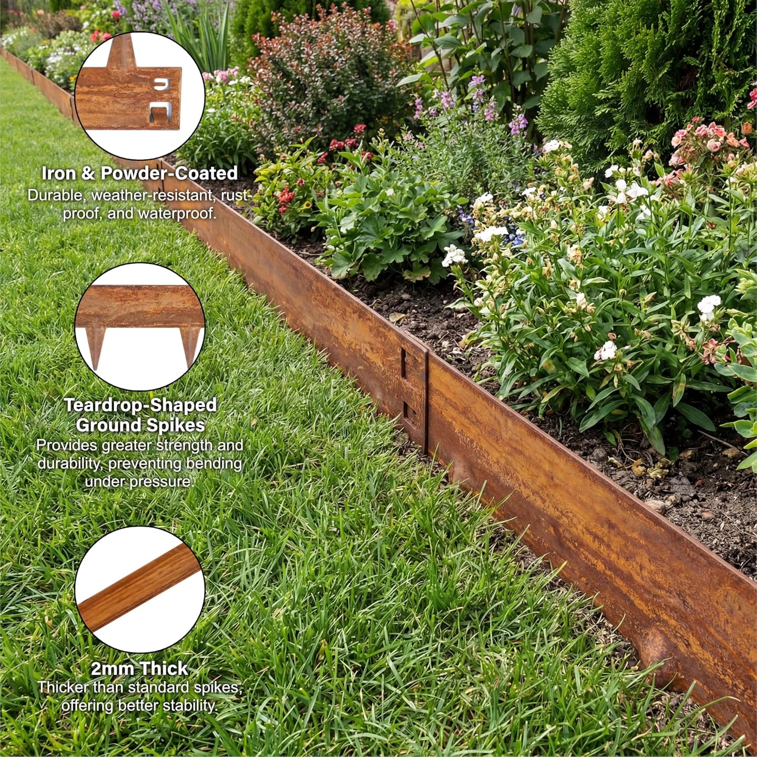 5m Anthracite Galvanised Steel Lawn Edging Garden Border Flexible Strip 8/16cm