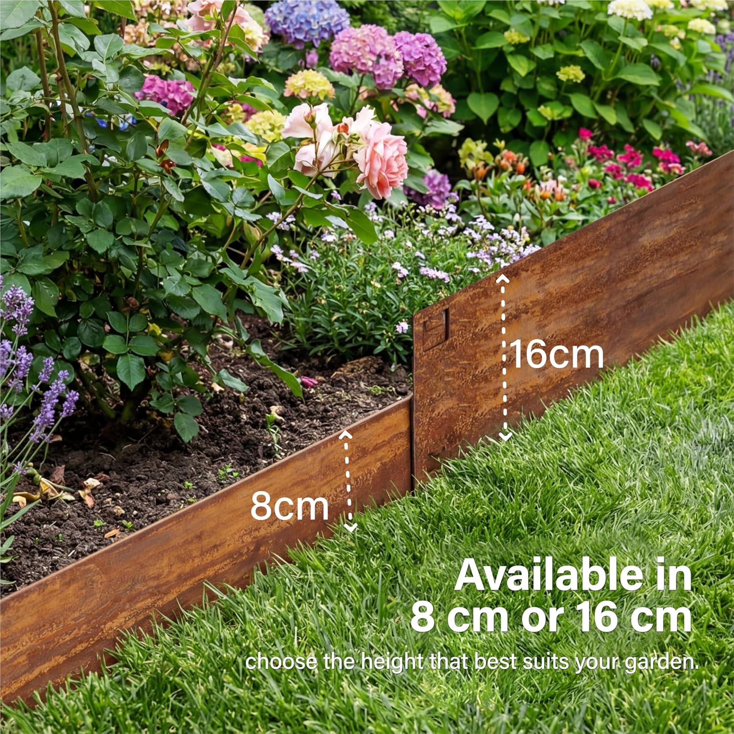 5m Anthracite Galvanised Steel Lawn Edging Garden Border Flexible Strip 8/16cm