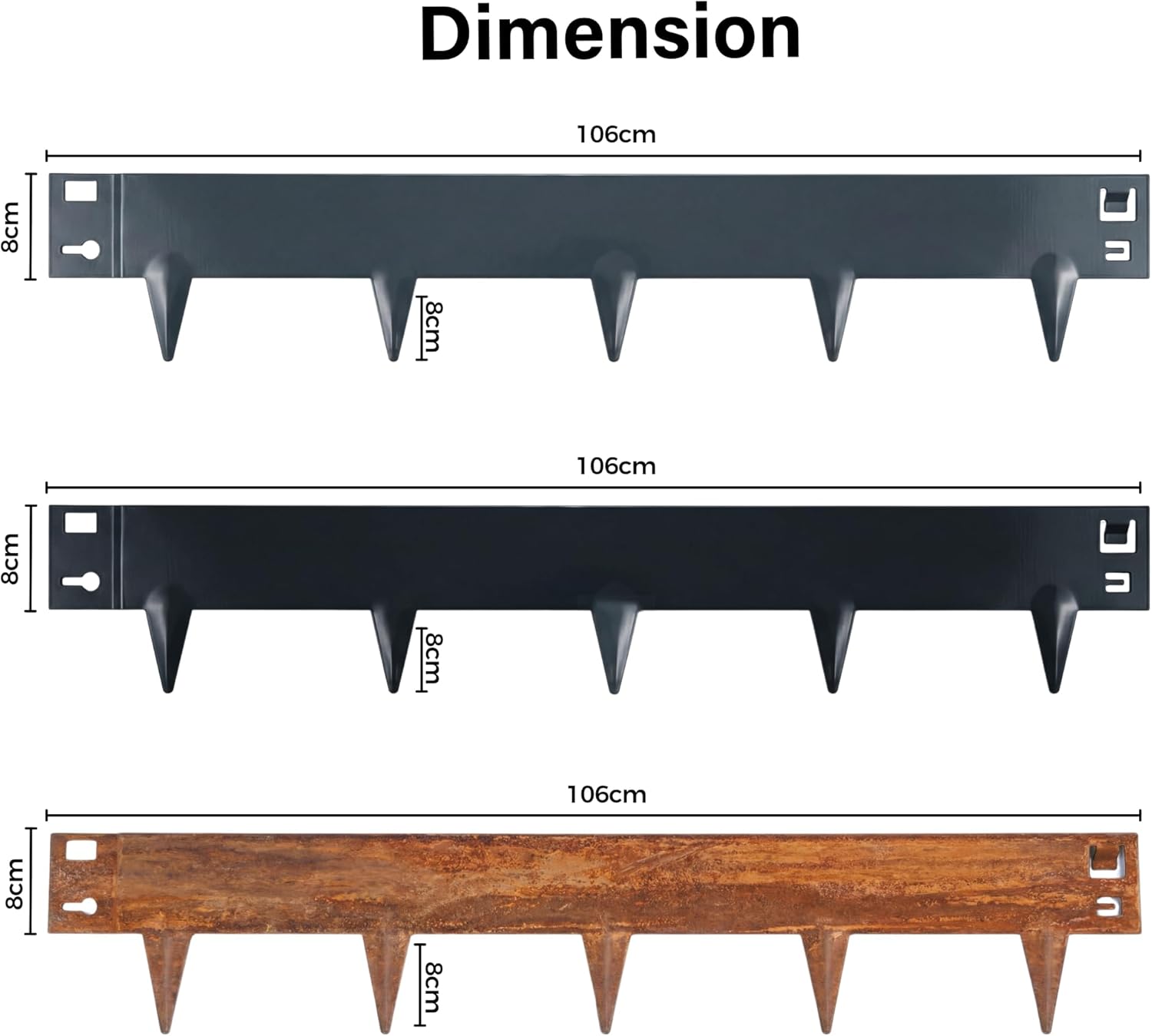 5m Anthracite Galvanised Steel Lawn Edging Garden Border Flexible Strip 8/16cm